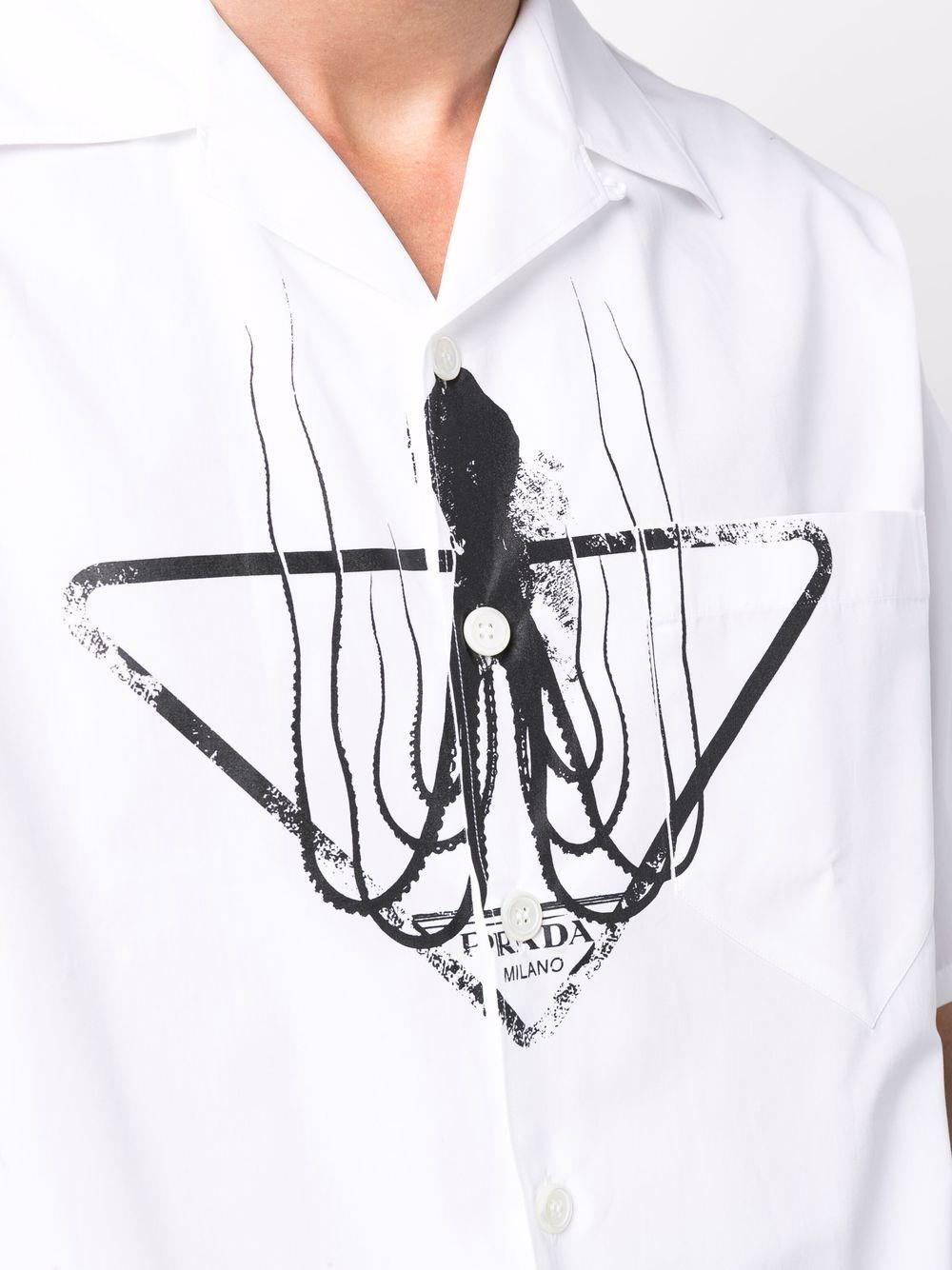 Prada Cotton Octopus Triangle Logo Print Shirt in White for Men | Lyst