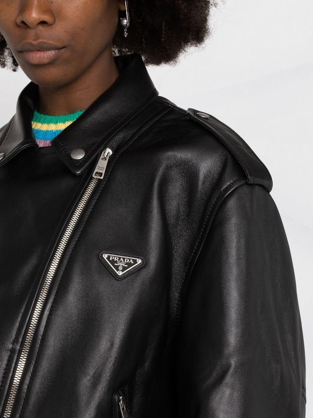 Prada Triangle-plaque Leather Jacket in Black | Lyst