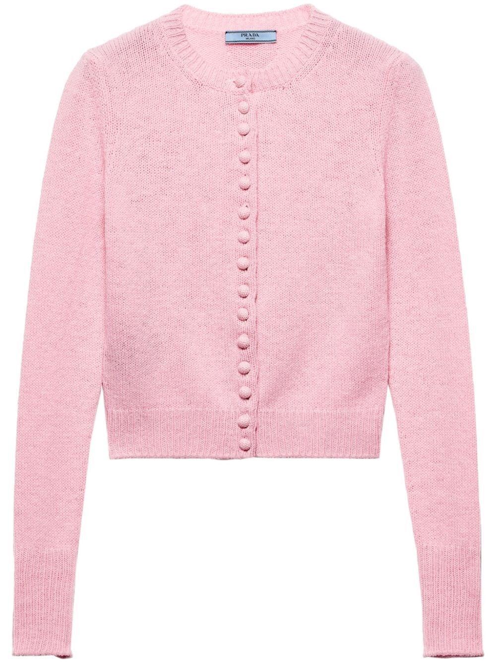 Prada Long-Sleeve Cashmere Knit Cardigan in Pink | Lyst
