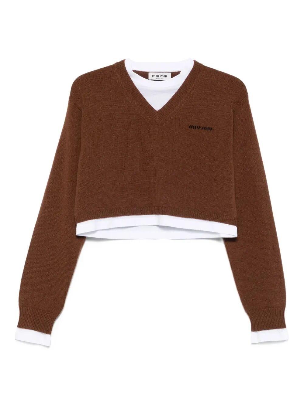 Miu Miu Miumiu Maglia Scollo A V in Brown | Lyst