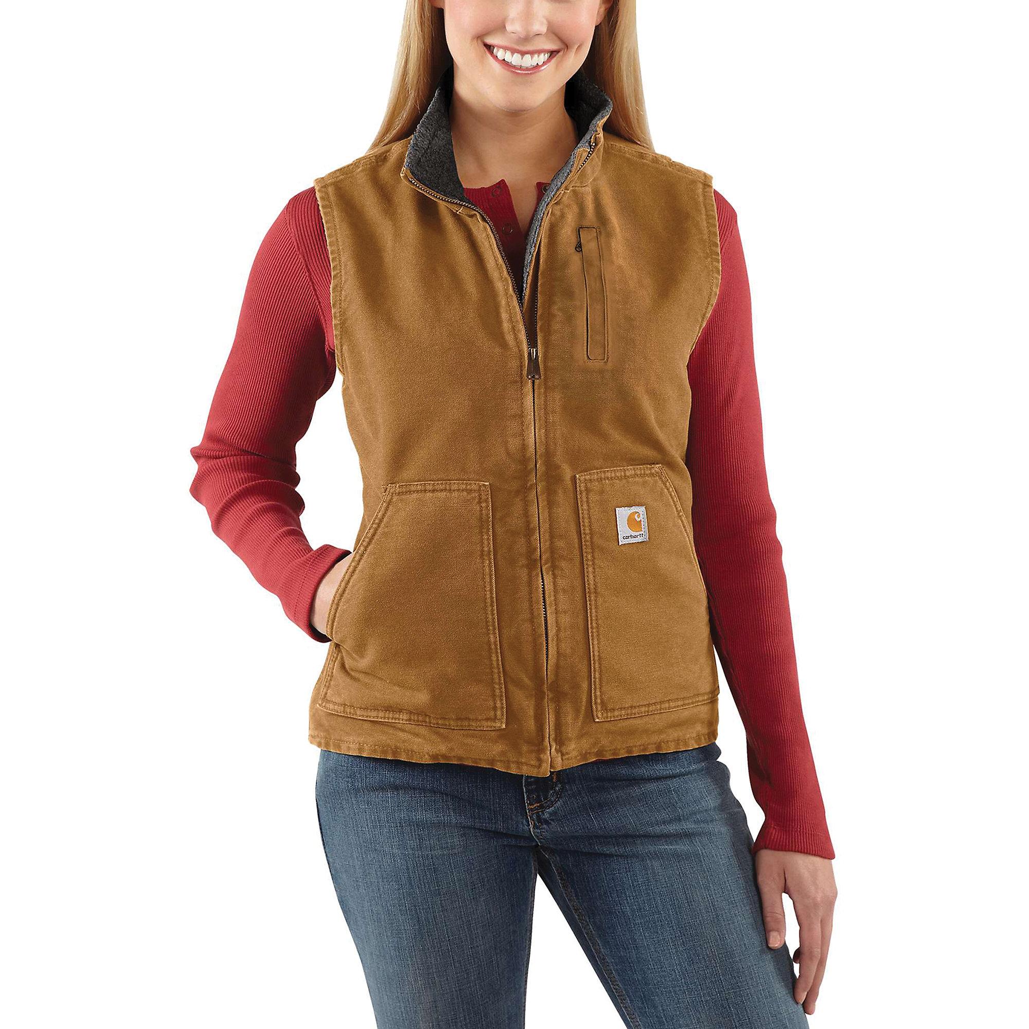 Carhartt Cotton Washed Duck Sherpalined Mock Neck Vest in Brown Lyst