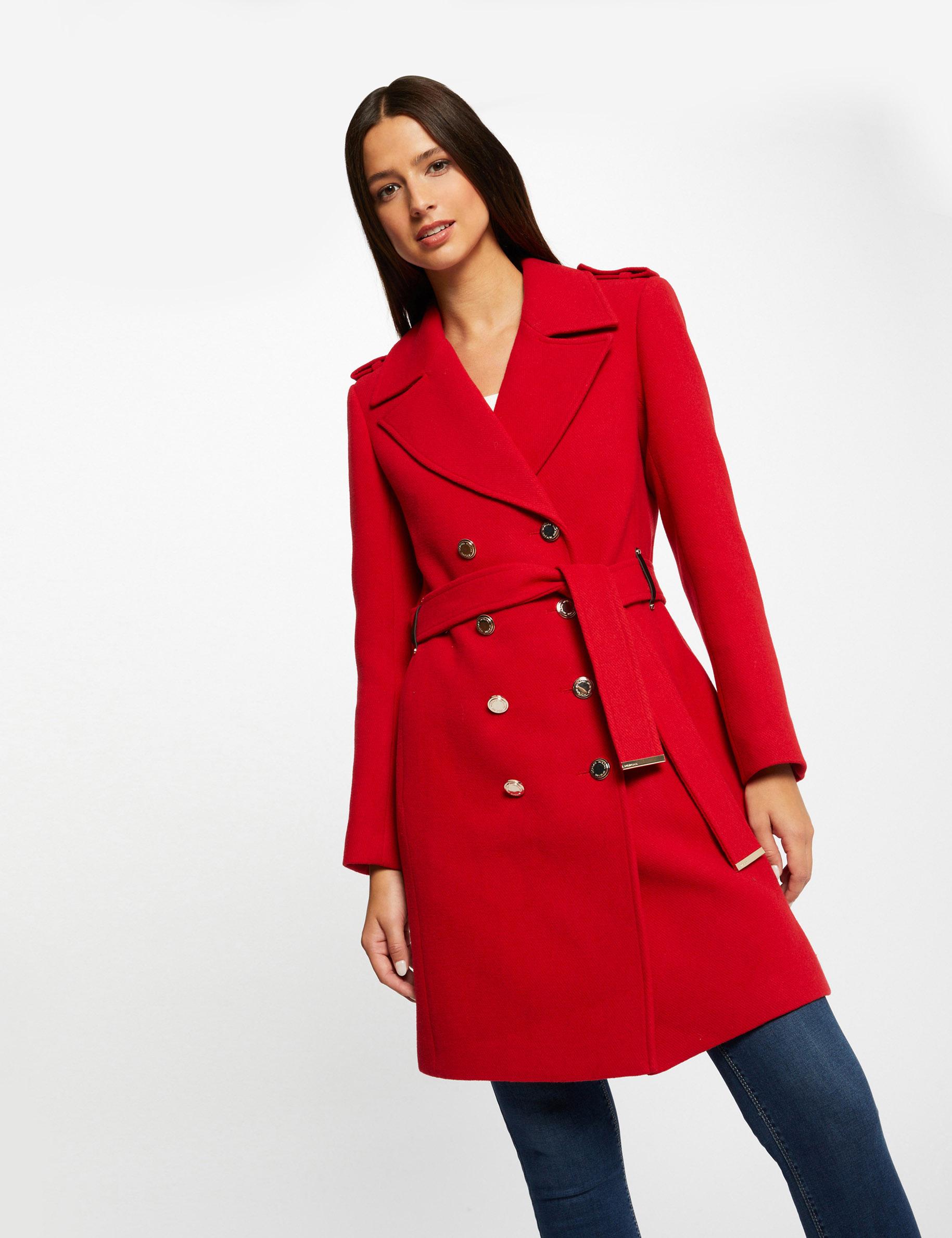 Manteau long droit ceinturé à boutons Morgan en coloris Rouge | Lyst