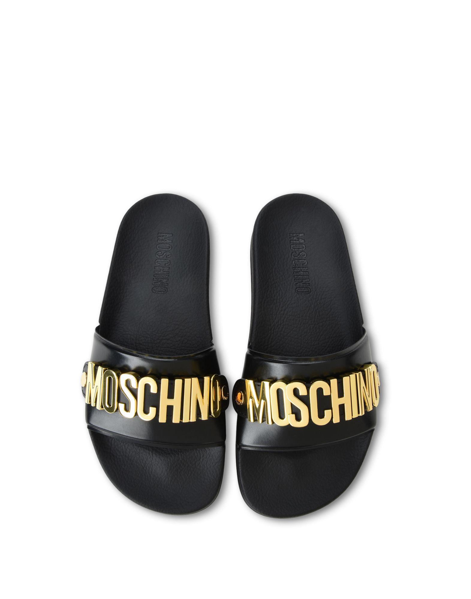 Moschino Rubber Slide Sandals in Nero (Black) - Save 67% | Lyst