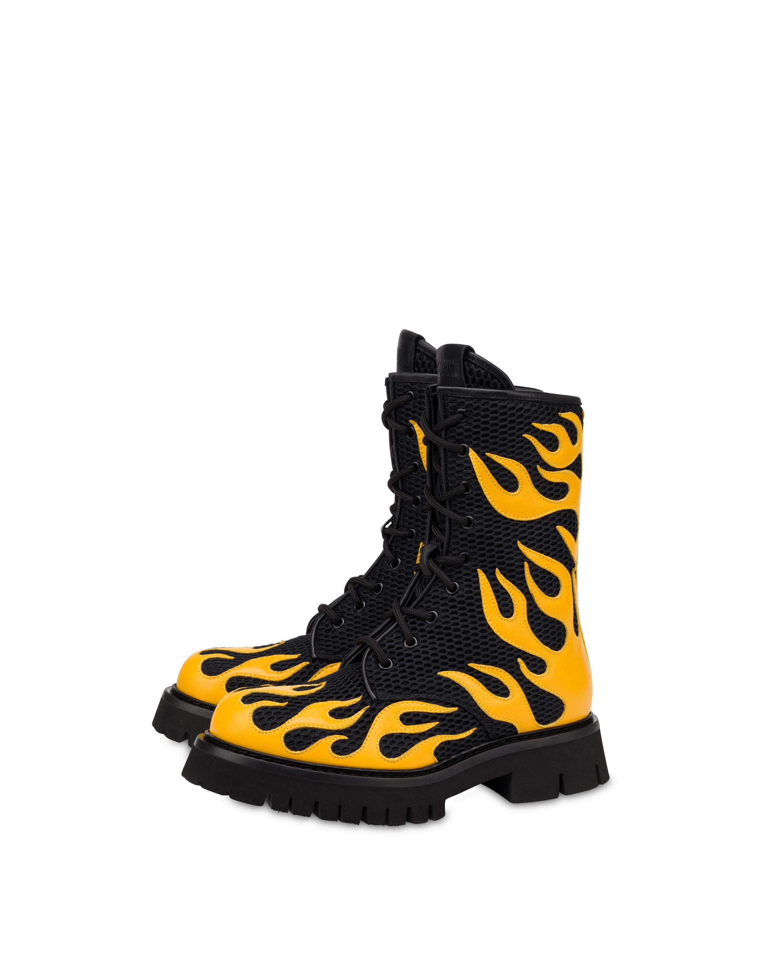 Moschino Flames Mesh Combat Boots in Black for Men Lyst