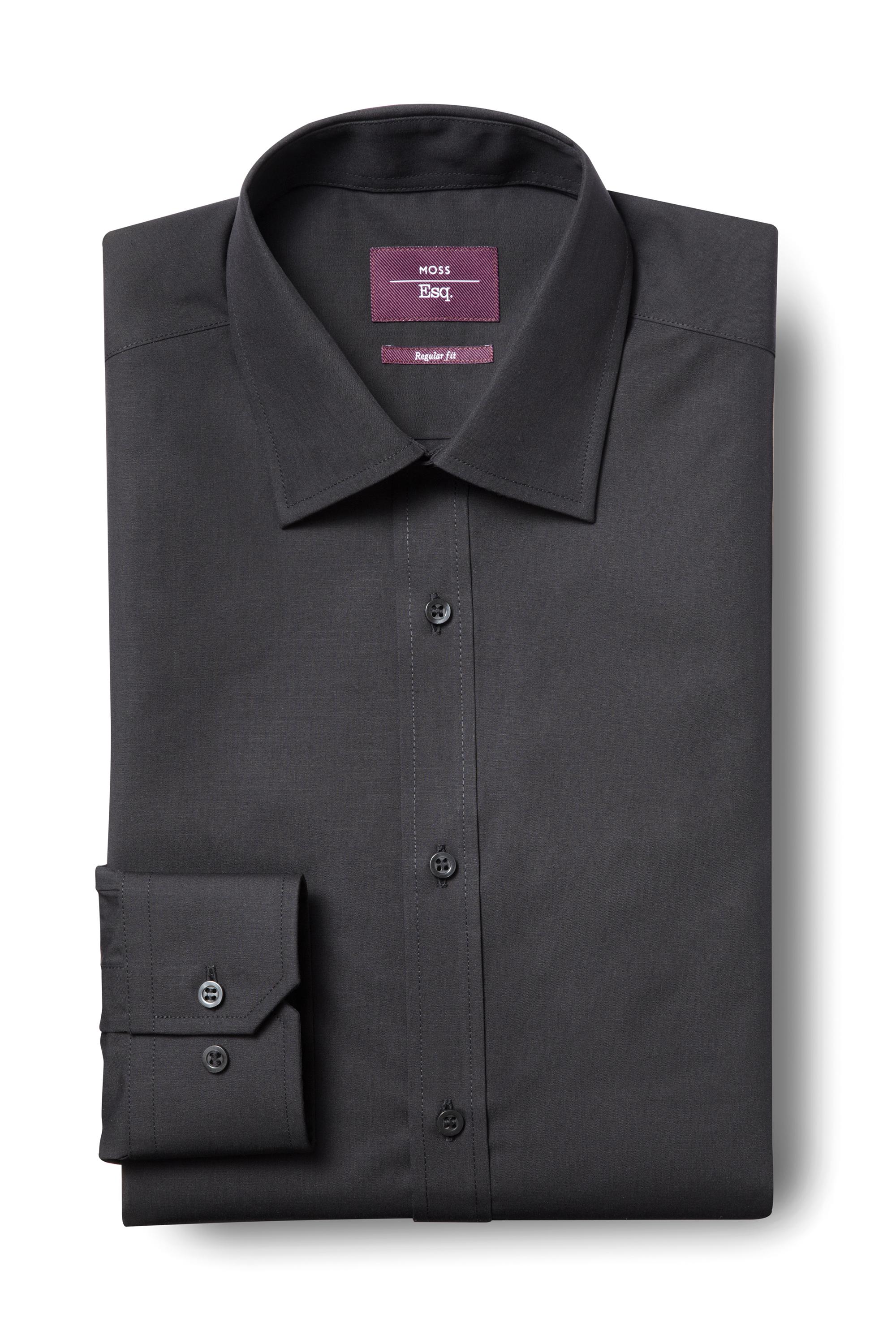 Moss Esq. Cotton Regular Fit Black Single Cuff Non Iron Shirt for Men ...