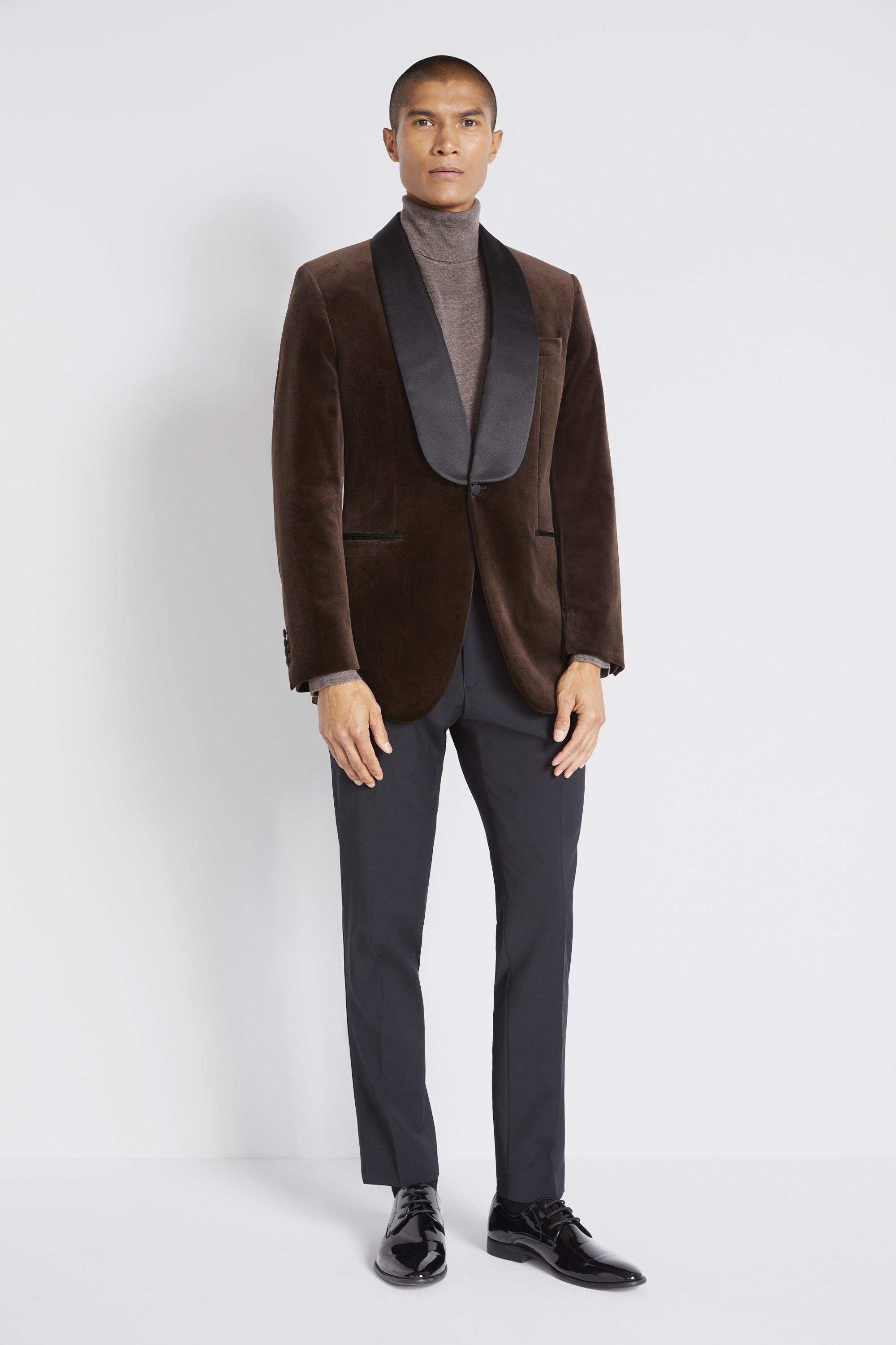 Moss Tailored Fit Brown Velvet Jacket in Black for Men | Lyst
