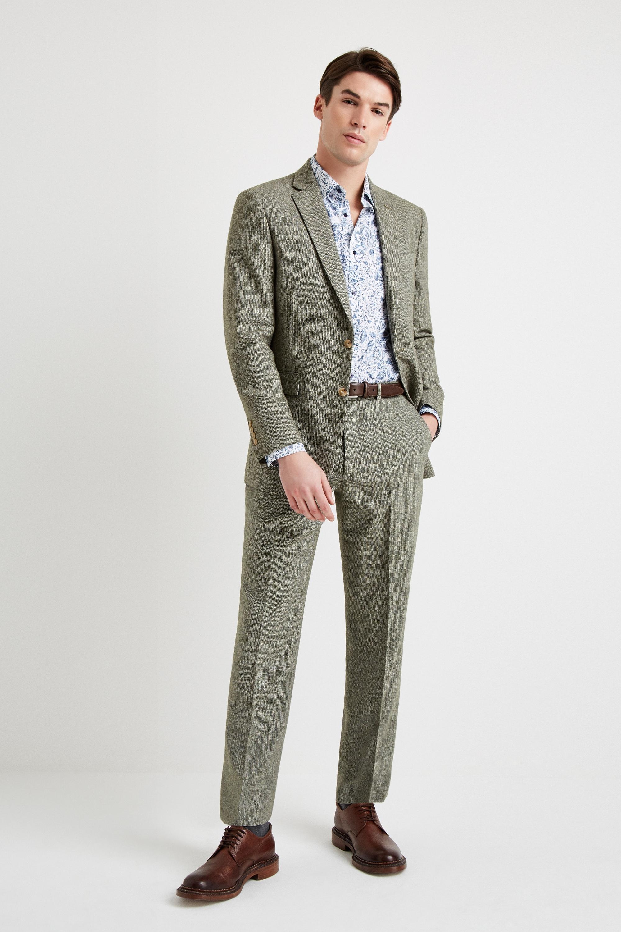 Moss London Regular Fit Sage Herringbone Tweed Jacket for Men - Lyst