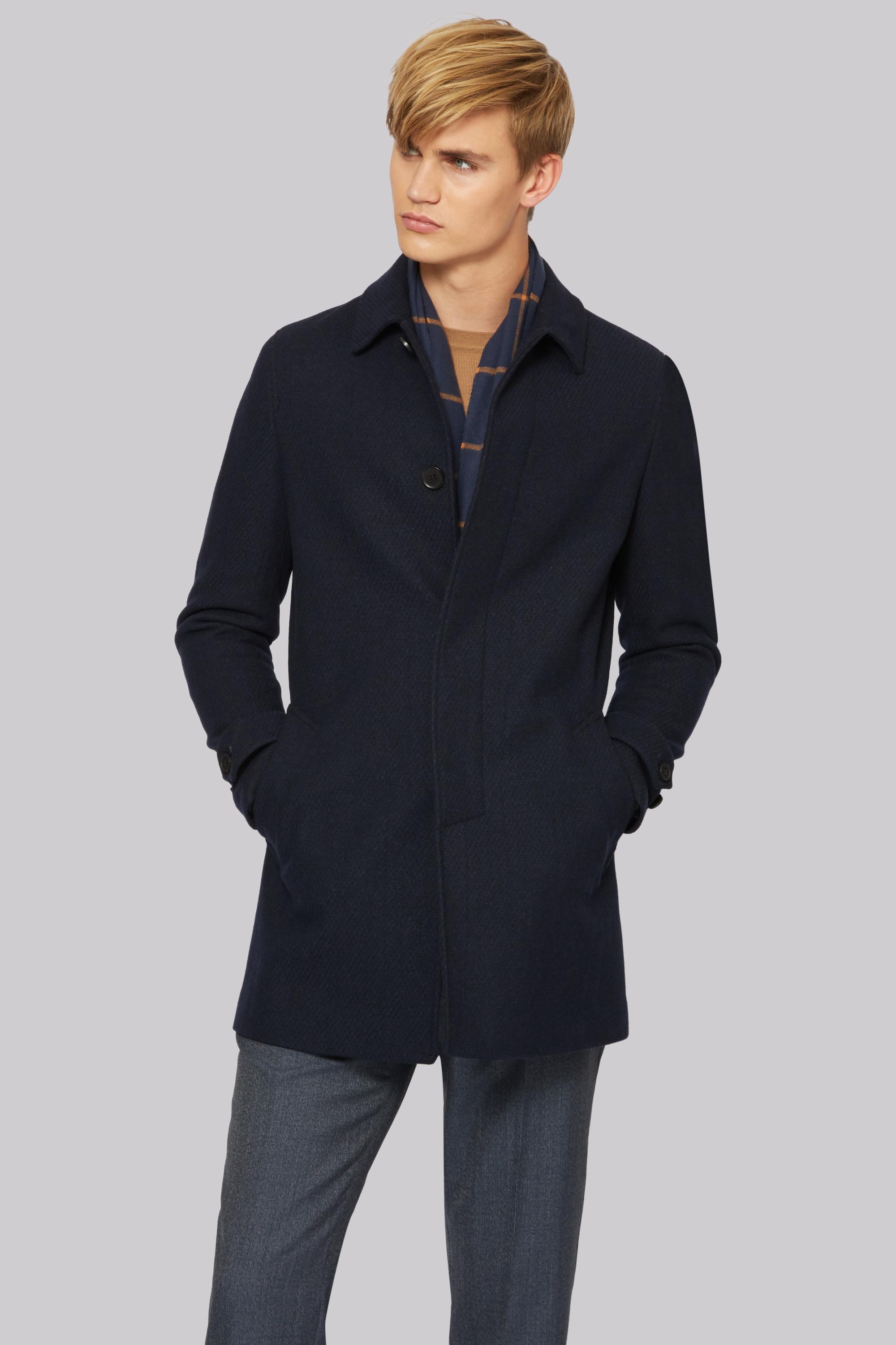 French Connection Slim Fit Navy Car Coat in Blue for Men - Lyst