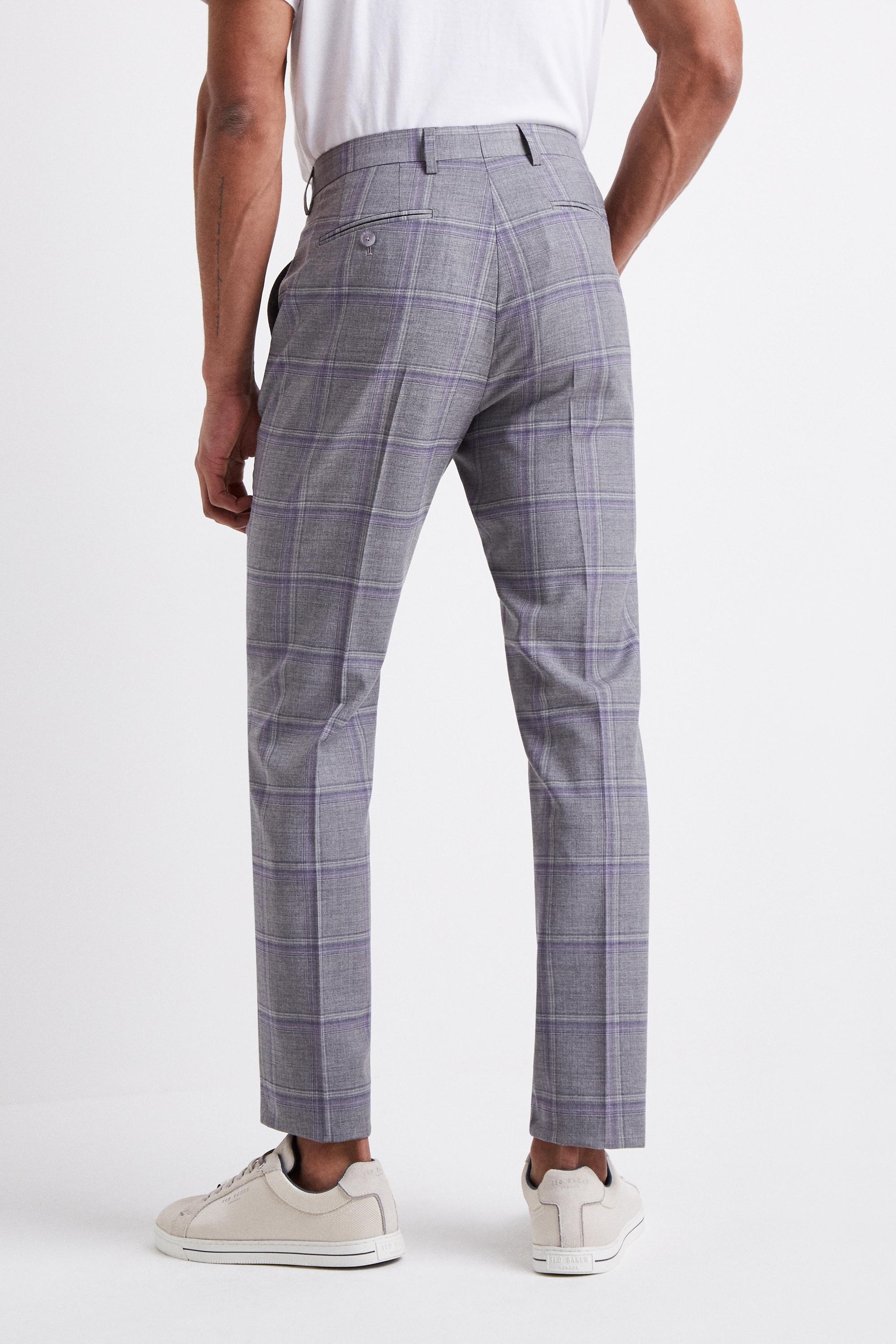 Ted Baker Wool Slim Fit Grey With Lilac Check Trousers in Gray for Men ...