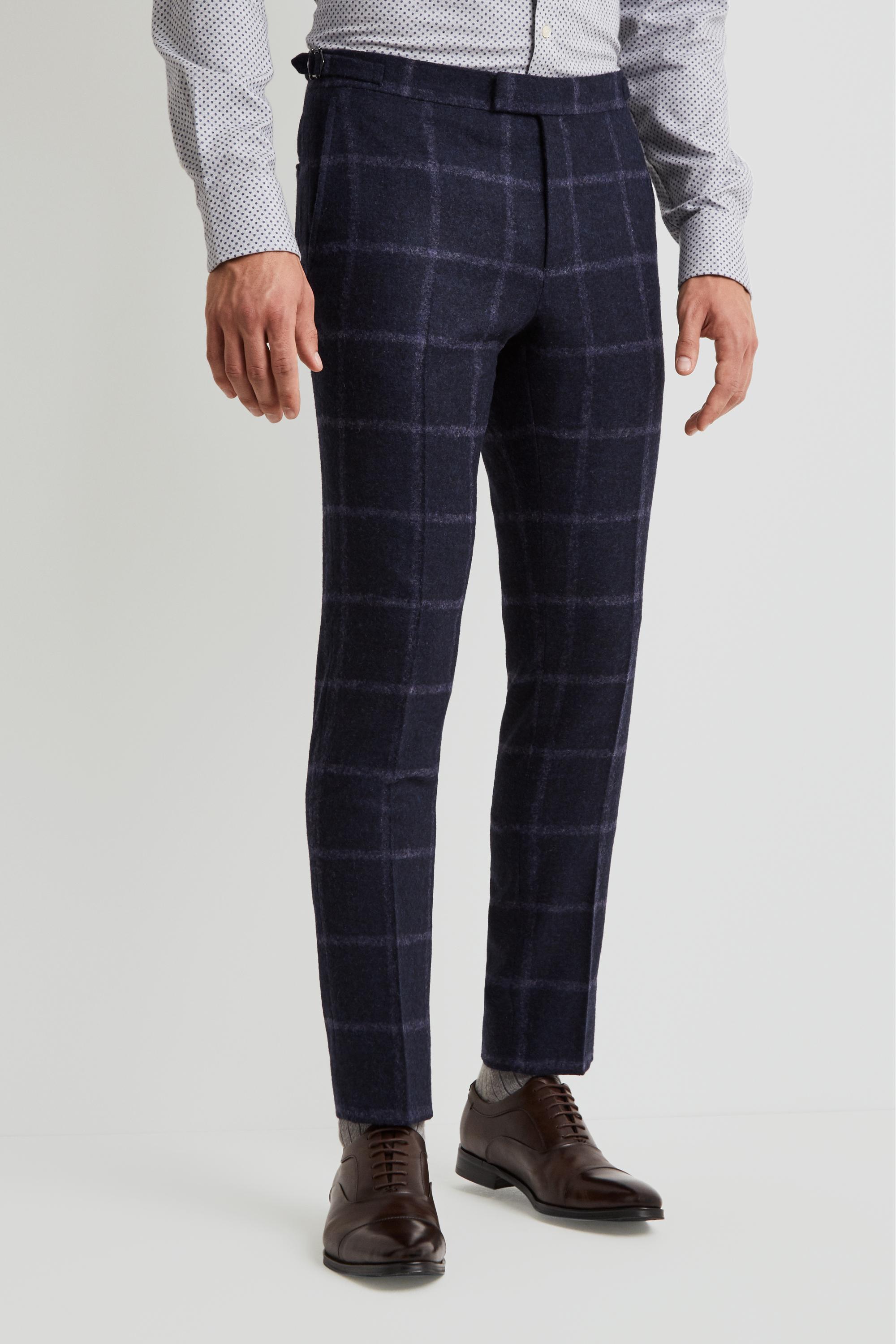 Moss Bros Wool Skinny Fit Ferla Blue Windowpane Trousers for Men - Lyst