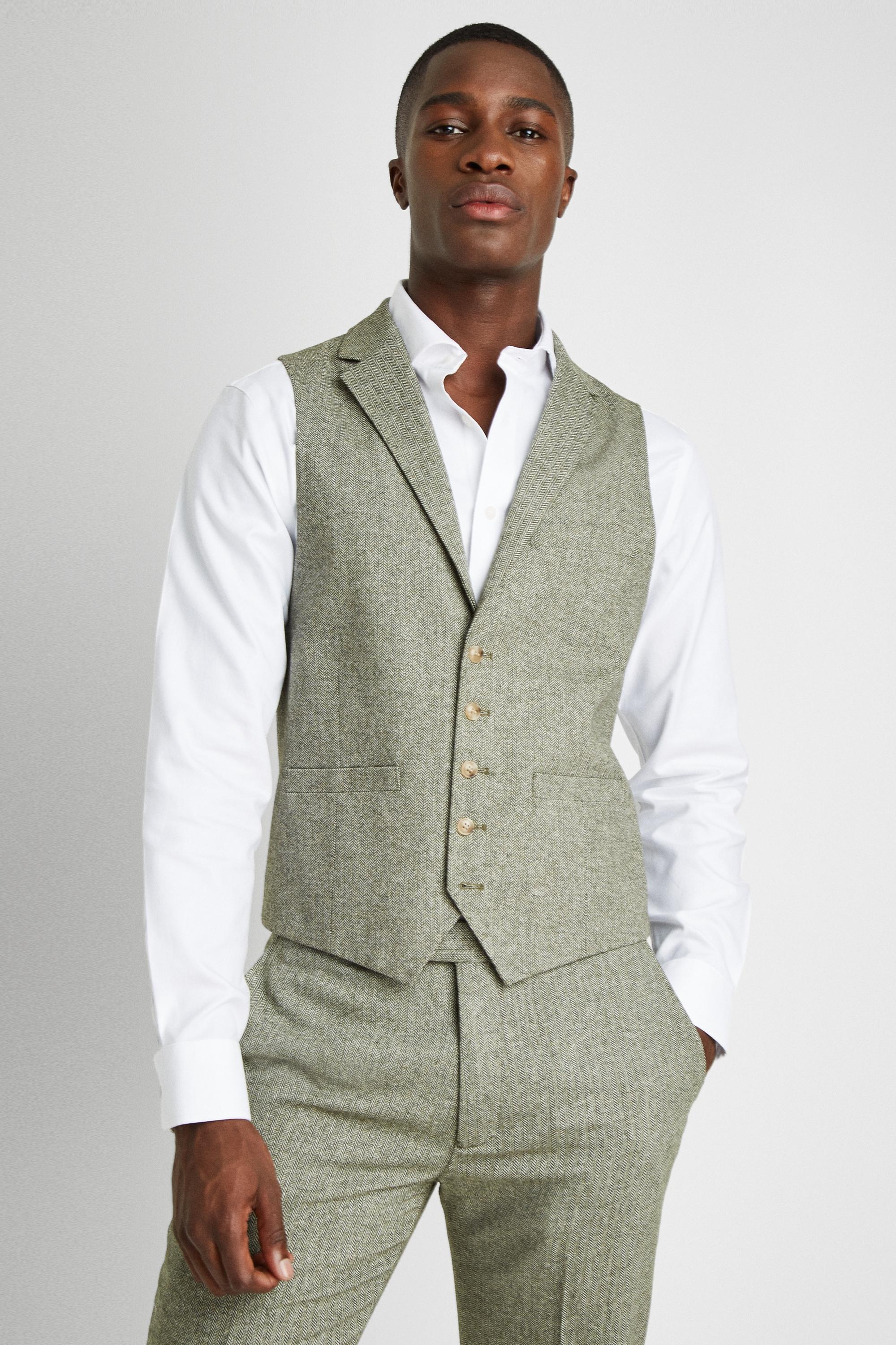 Moss London Tailored Fit Sage Herringbone Tweed Jacket for Men - Lyst