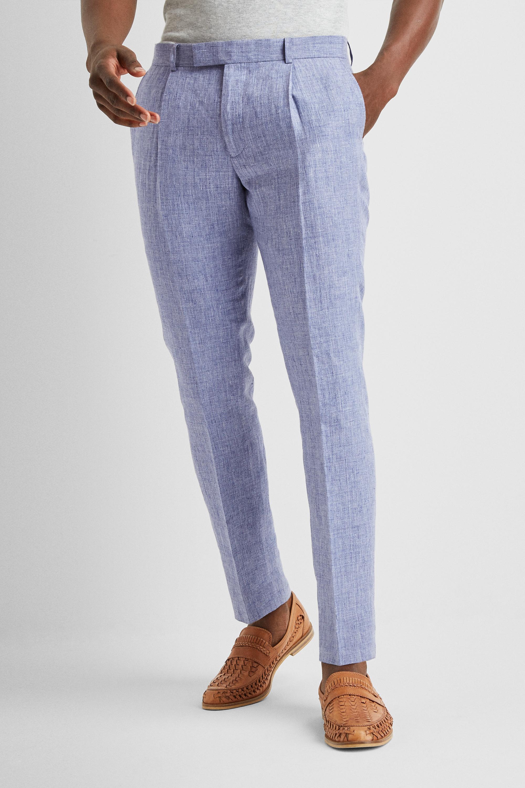 Moss Slim Fit Blue Linen Trousers for Men Lyst