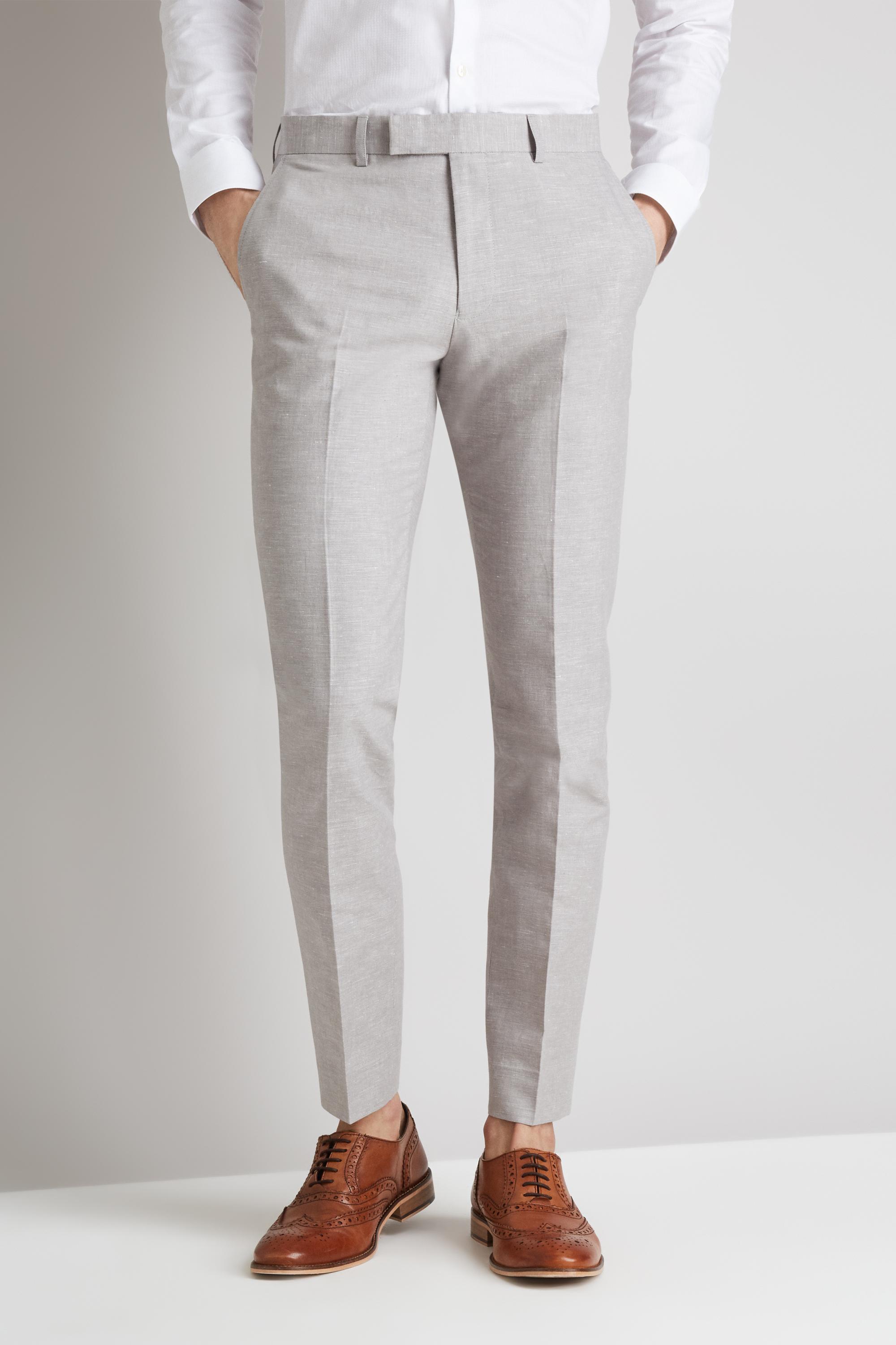 Moss London Light Grey Linen Cotton Linen Trousers in Gray for Men - Lyst