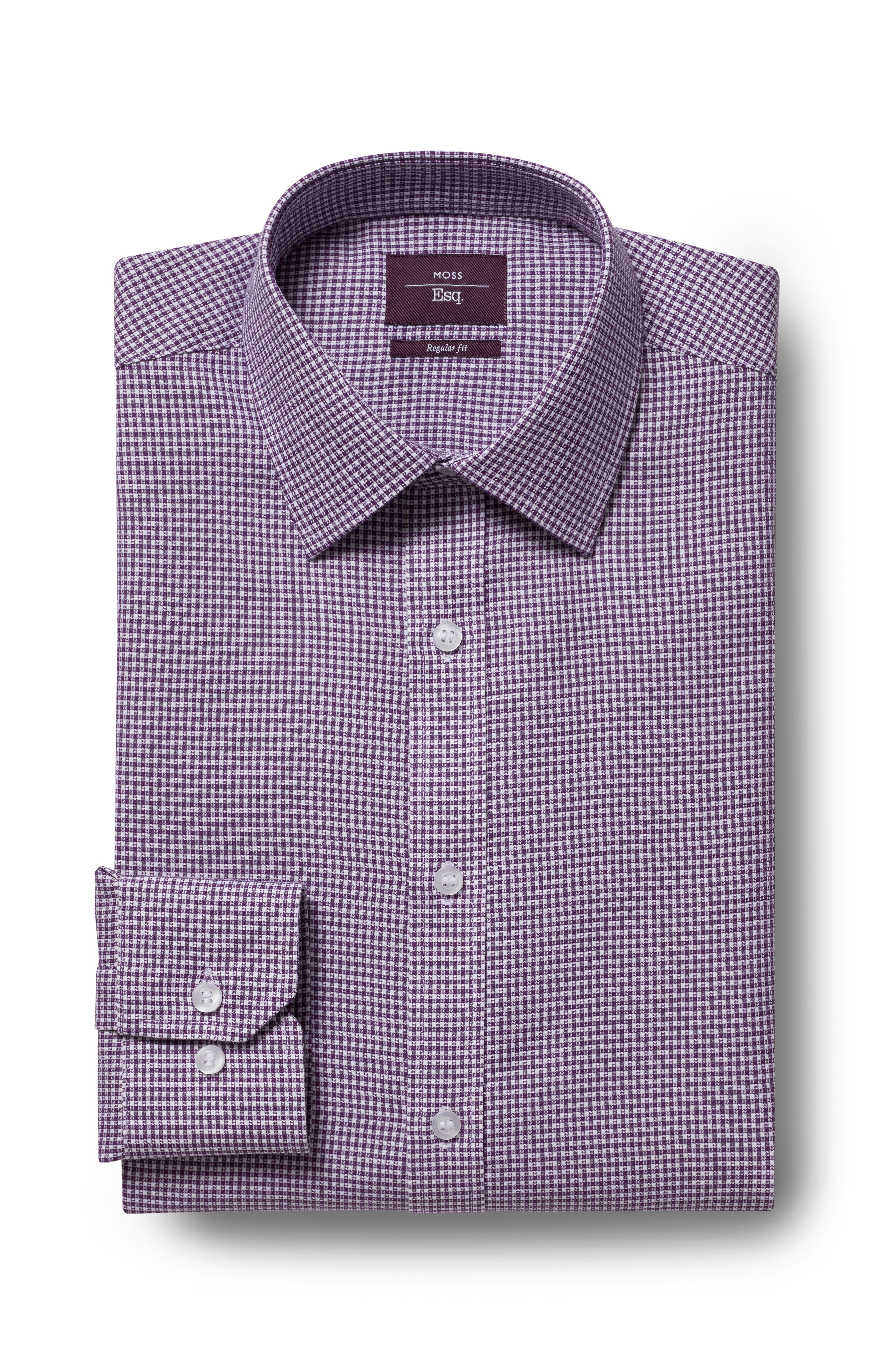 Moss Esq. Cotton Regular Fit Purple Single Cuff Dobby Non Iron Shirt ...