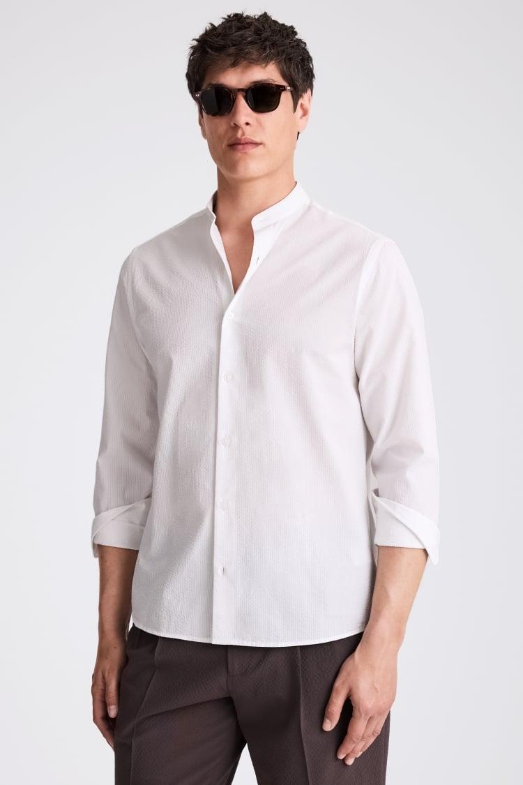 Moss Seersucker Grandad Collar Shirt in White for Men Lyst UK