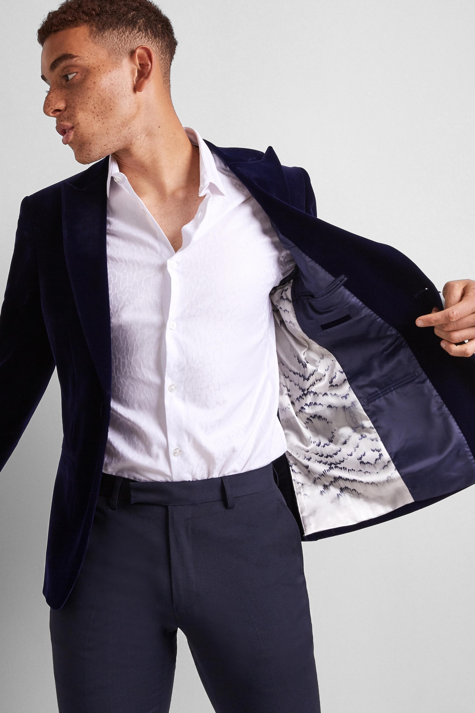 Moss London Slim Fit Blue Velvet Jacket 