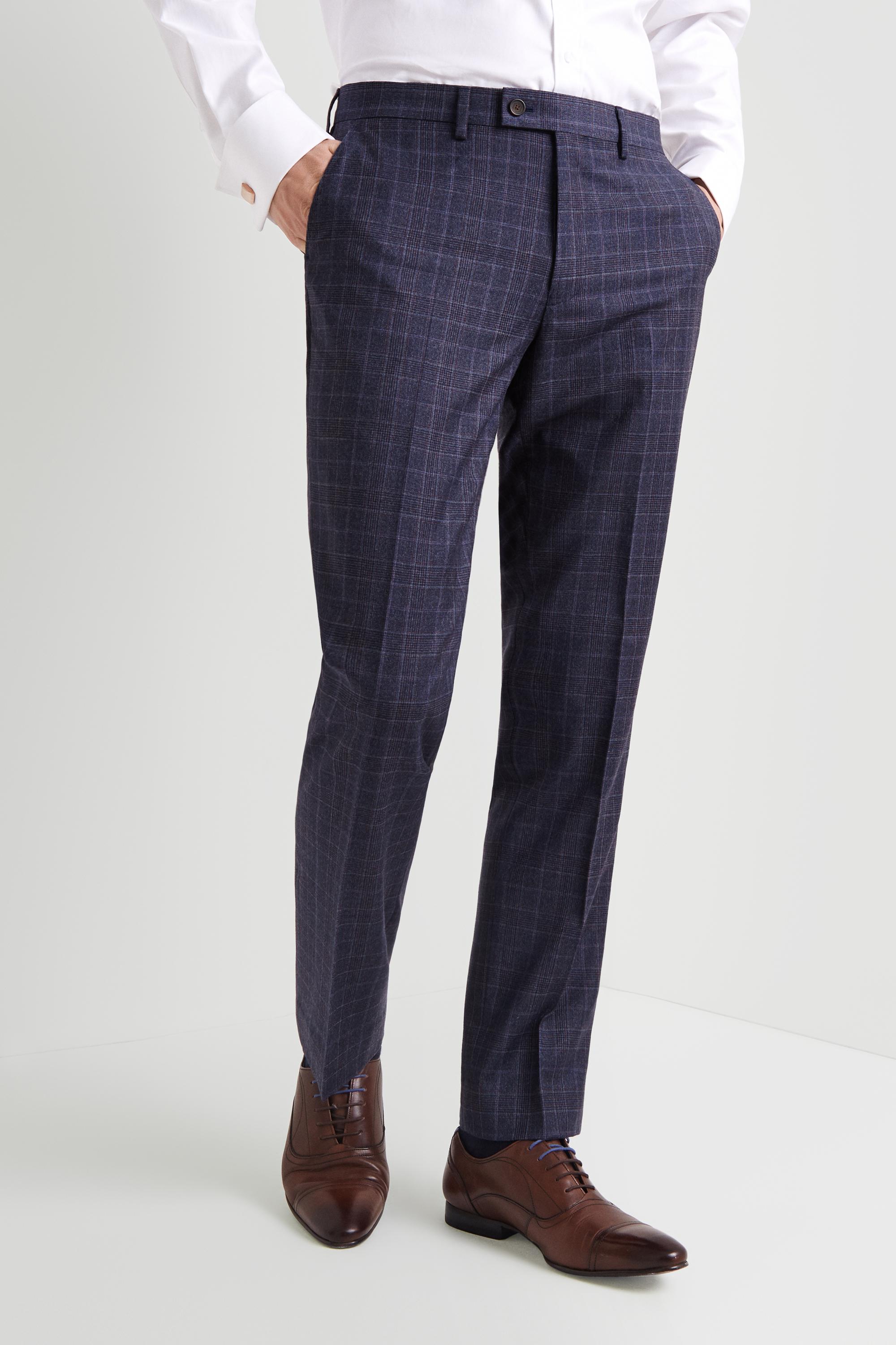 Ted Baker Wool Gold Tailored Fit Blue With Plum Check Trousers in ...