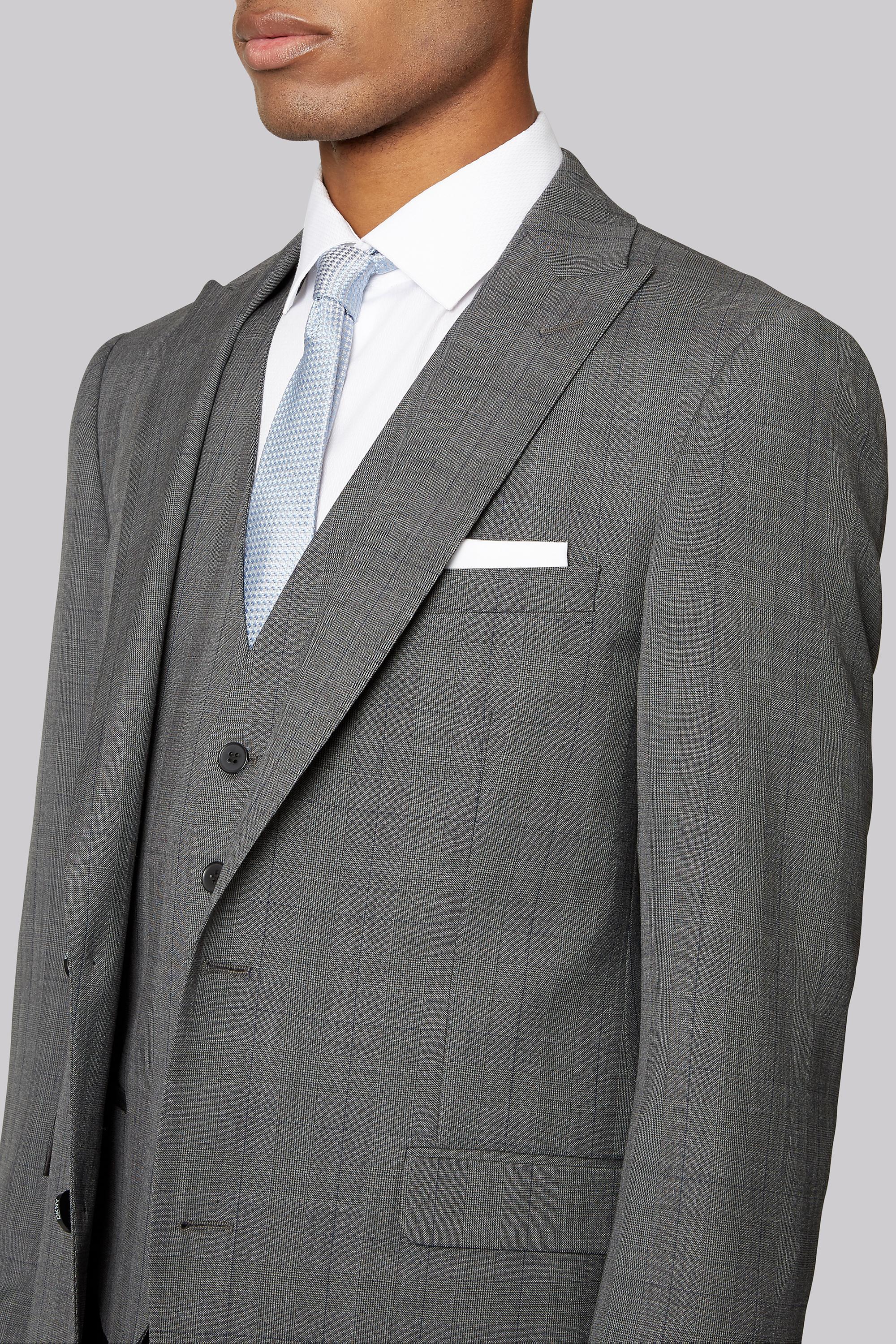 DKNY Tweed Slim Fit Light Grey Prince Of Wales Check Jacket in Gray for