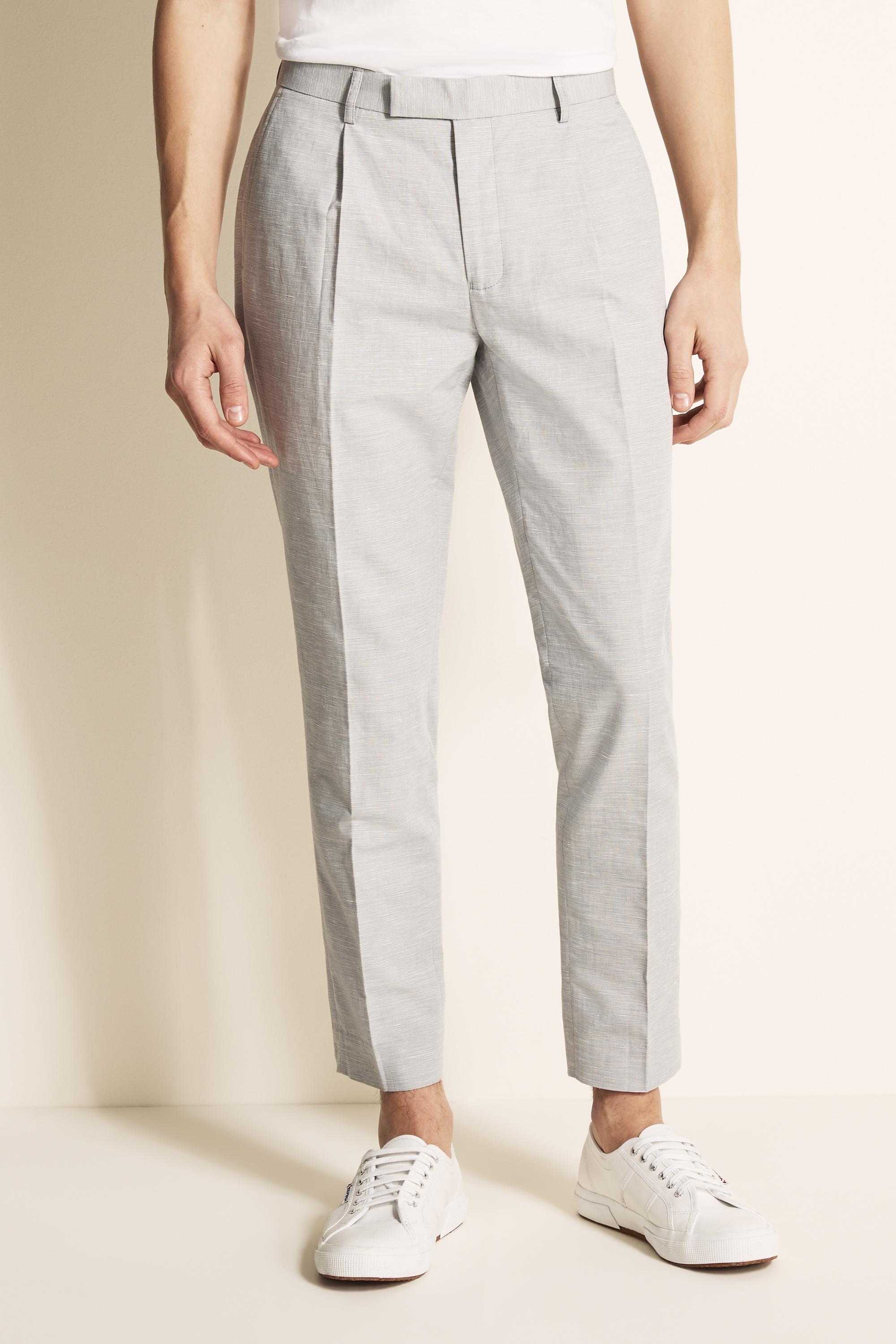 Moss Bros Slim Fit Pebble Grey Linen Blend Single Pleat Cropped Trouser in  Gray for Men | Lyst
