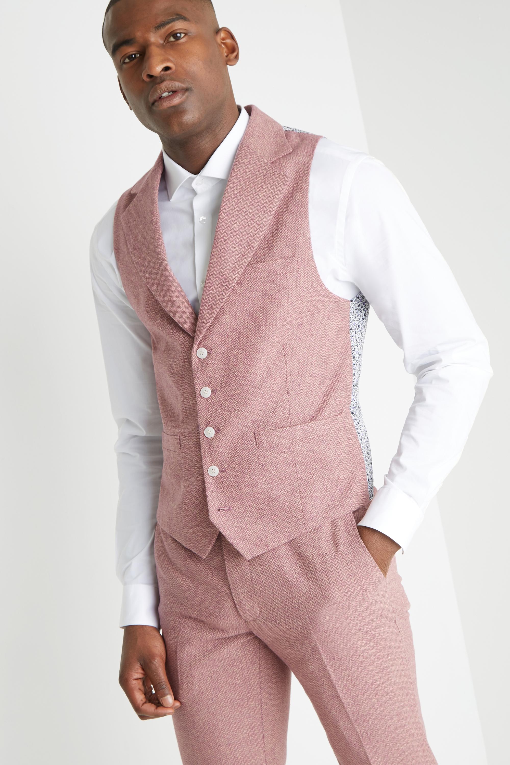 Pink Herringbone Tweed Waistcoat 