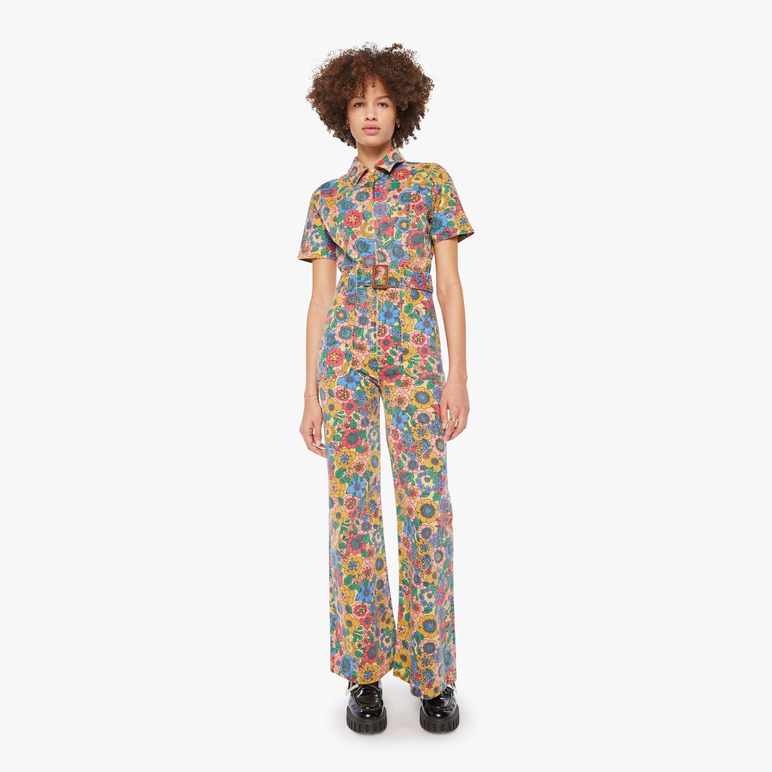 Mother The Hustler Roller Jumpsuit Heel Track And Flower Fields in