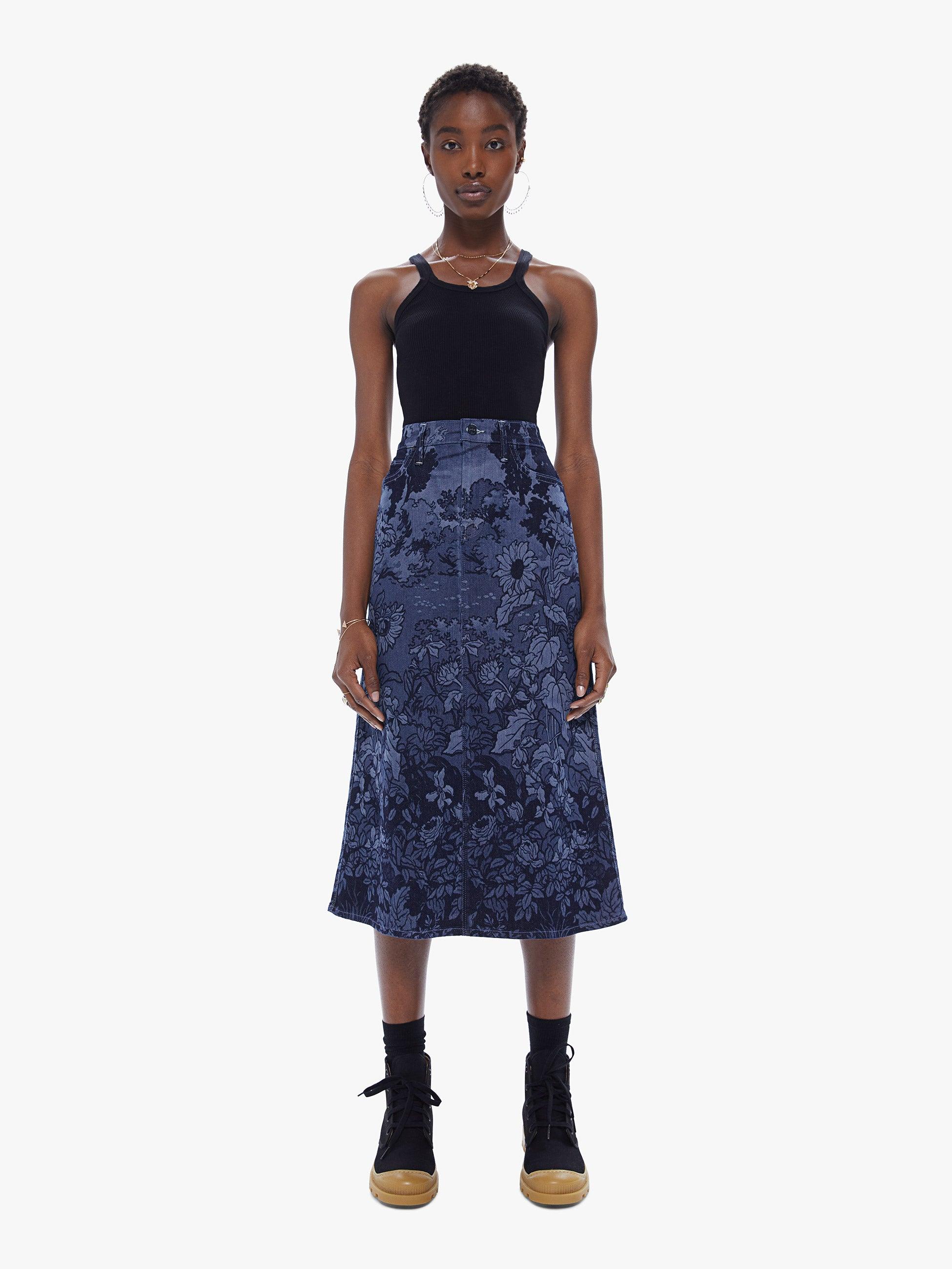 Mother The Swooner Straight A Midi Skirt in Blue | Lyst