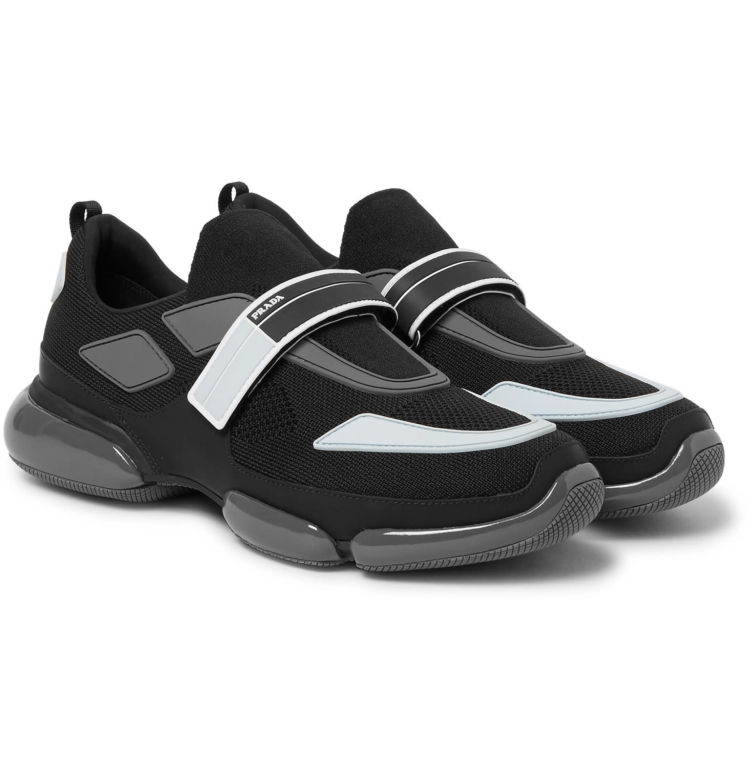 Prada Cloudbust Mesh, Rubber And Leather Sneakers in Black for Men | Lyst
