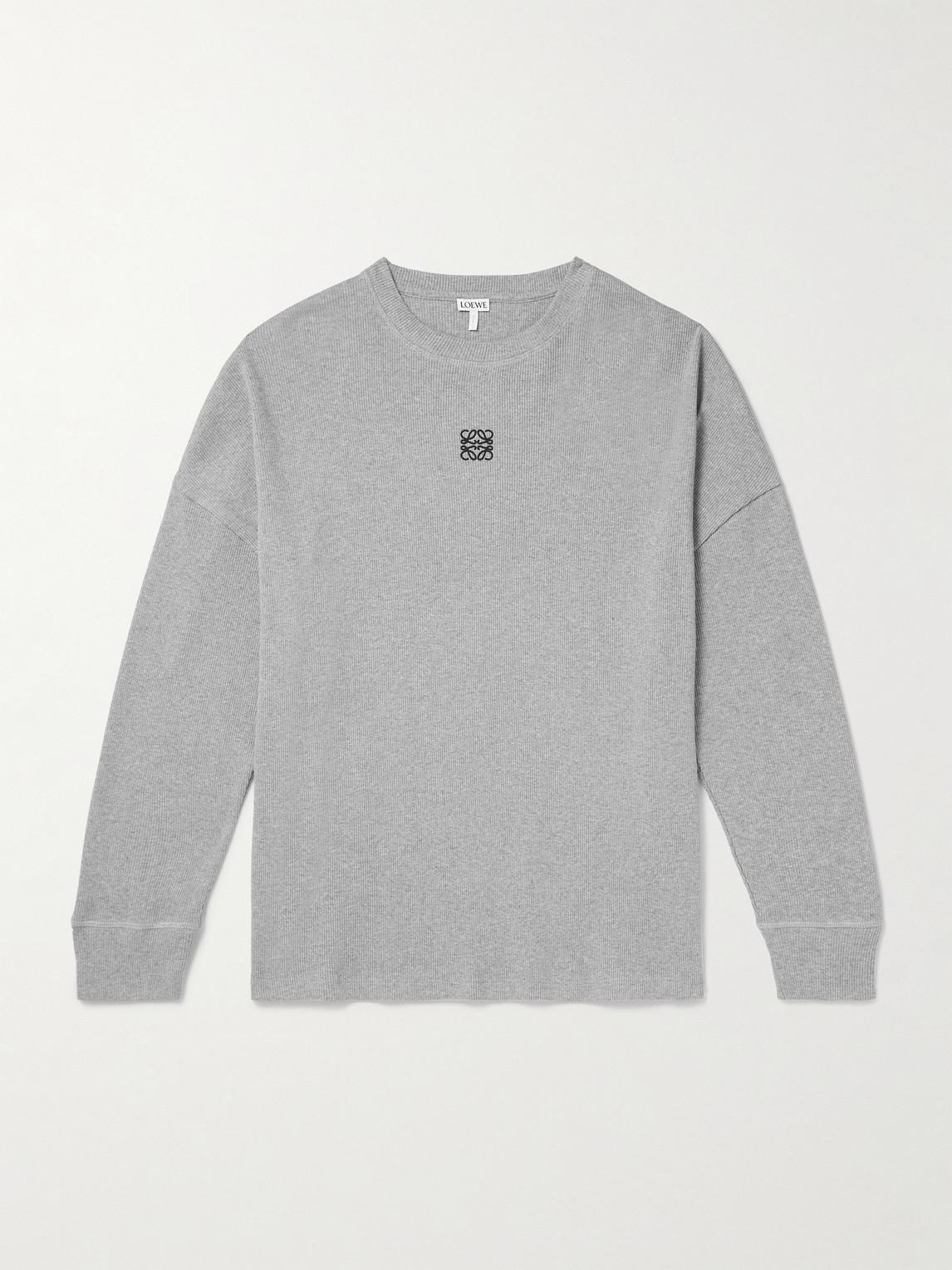 Loewe Oversized Logo-Embroidered Ribbed Cotton T-Shirt in