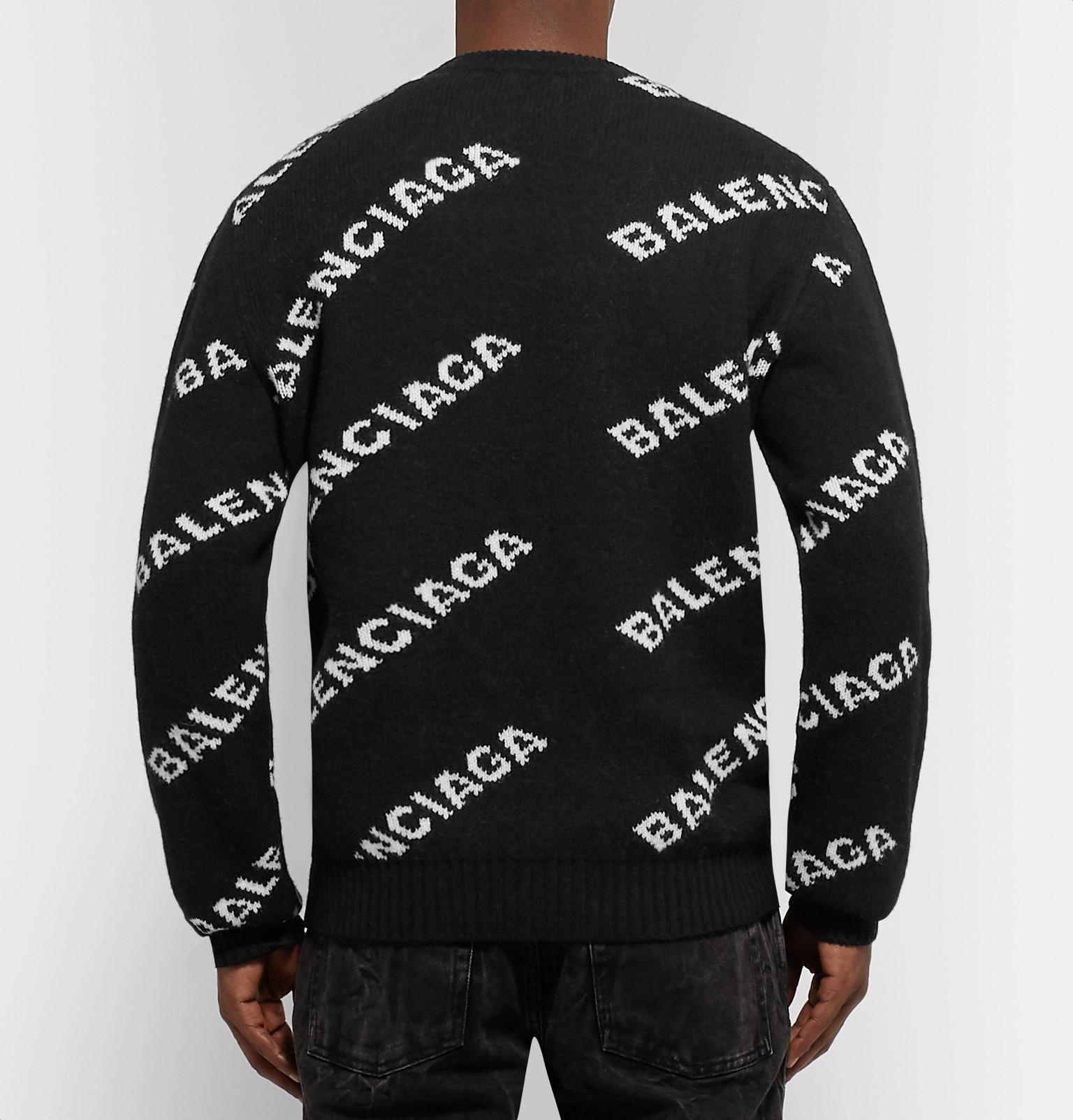 Balenciaga Logo-intarsia Virgin Wool-blend Sweater in Black for Men ...