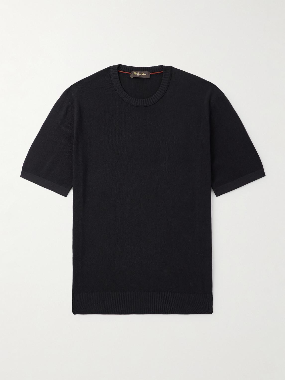 Loro Piana Slim-Fit Cotton And Silk-Blend Piqué T-Shirt in Black