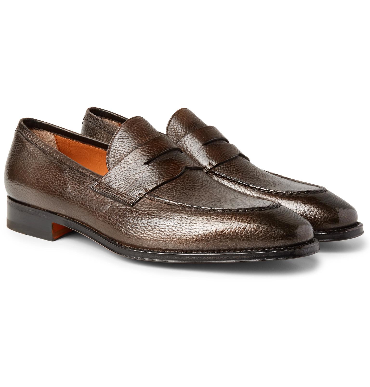 Santoni Full-grain Leather Penny Loafers in Brown for Men | Lyst