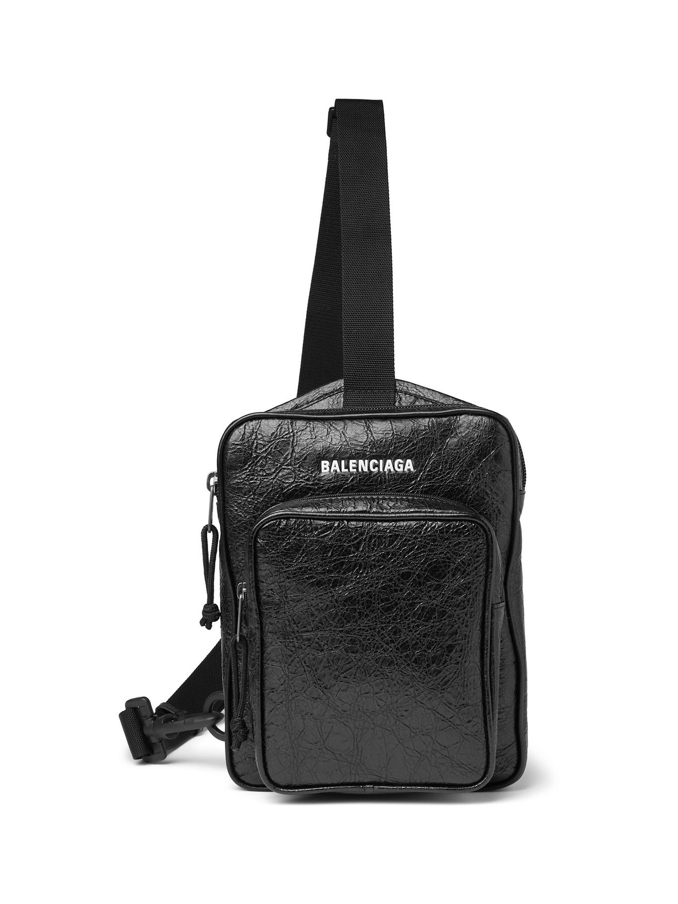 Balenciaga Explorer Logo-print Crinkled-leather Messenger Bag in Black ...
