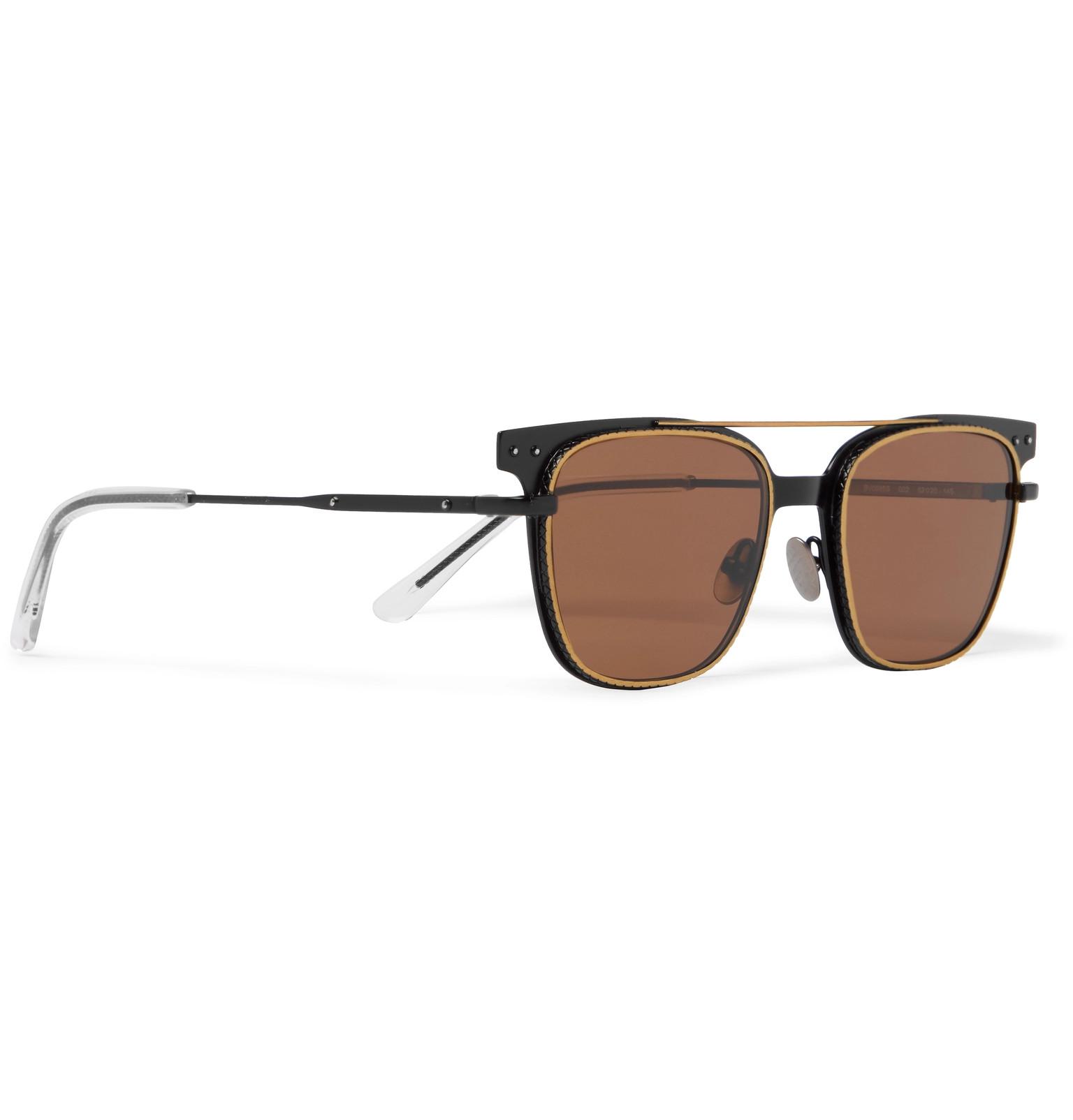 Bottega Leather Squareframe Metal Sunglasses in Brown for Men