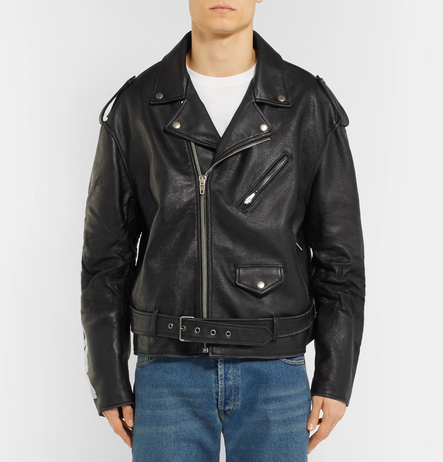 Balenciaga Printed Leather Biker Jacket In Black