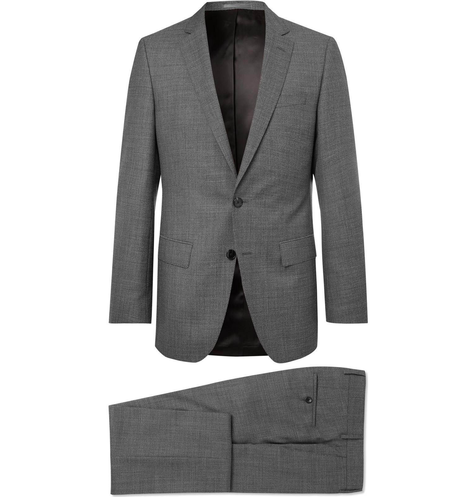 BOSS by Hugo Boss Grey Slim-fit Mélange Super 130s Virgin Wool Suit in ...