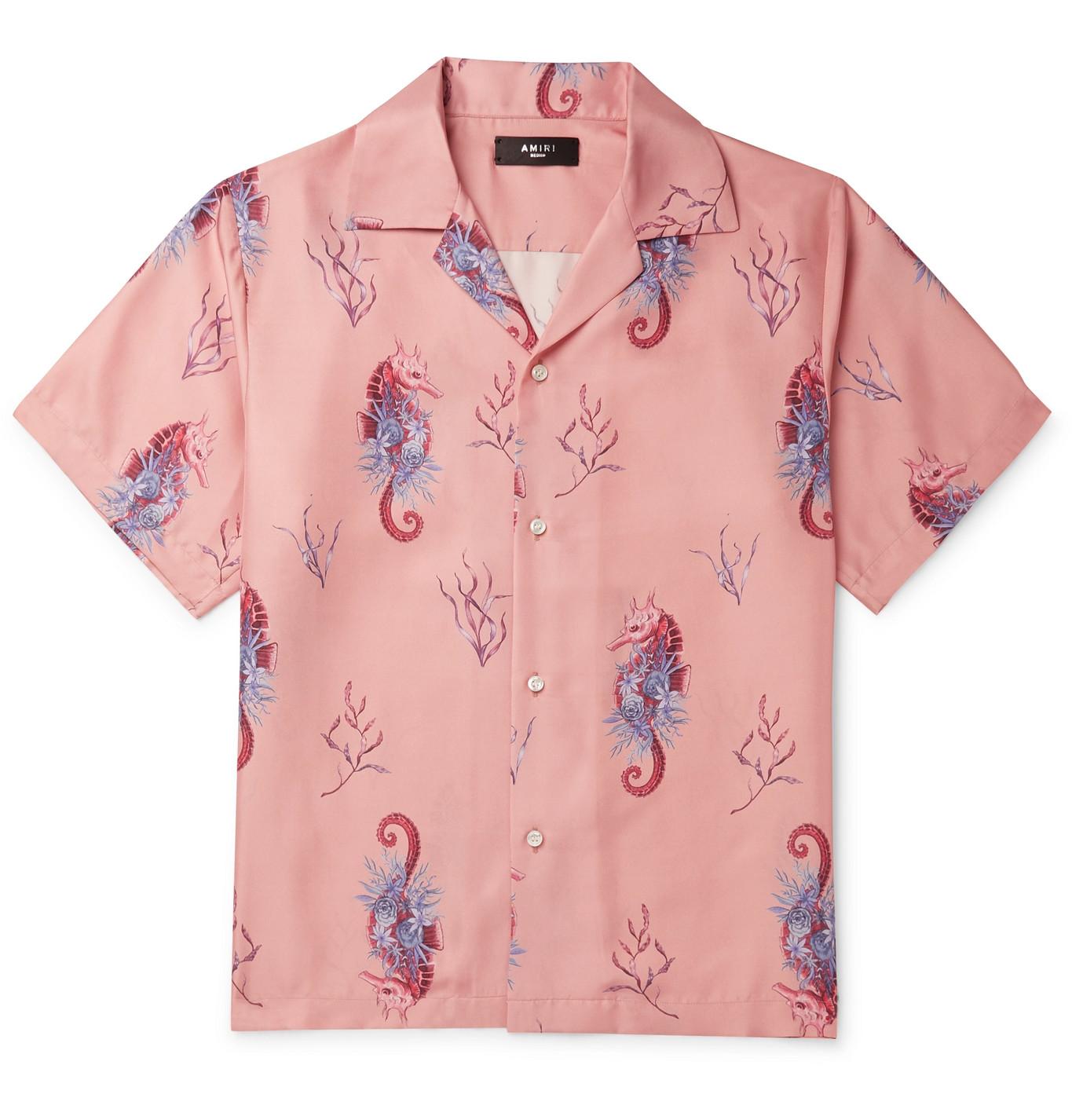 Amiri Campcollar Printed Silktwill Shirt in Pink for Men Lyst