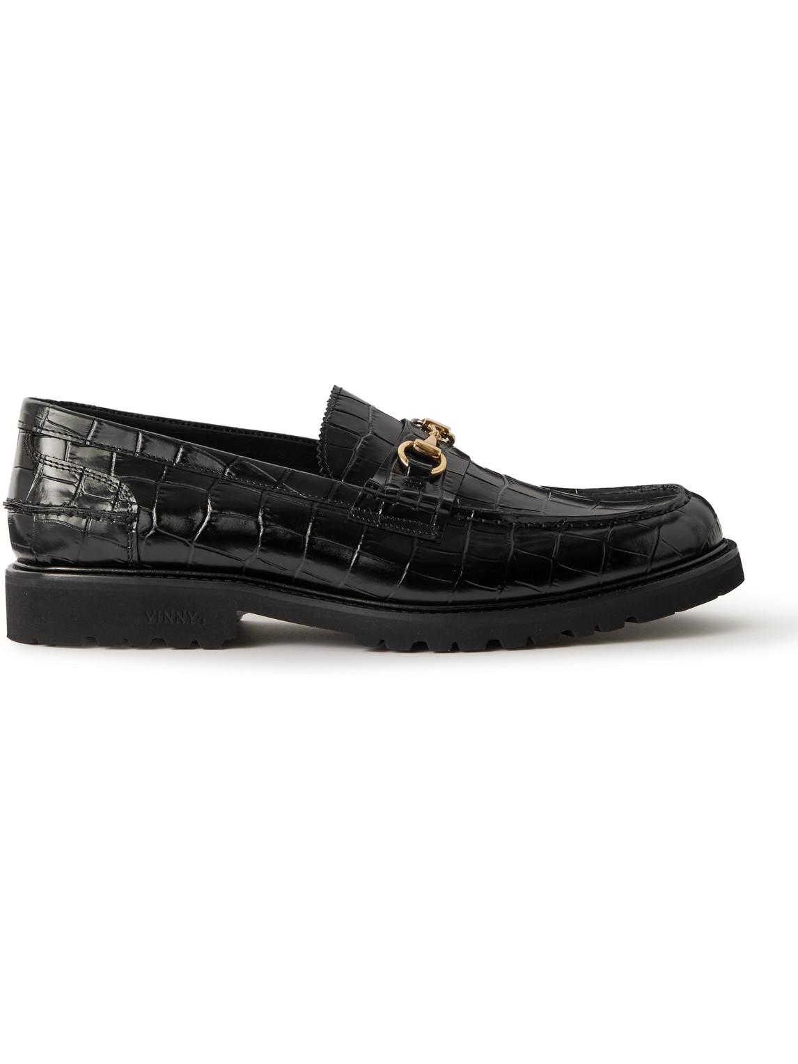 VINNY'S Le Club Horsebit Croc-effect Leather Loafers in Black for Men | Lyst