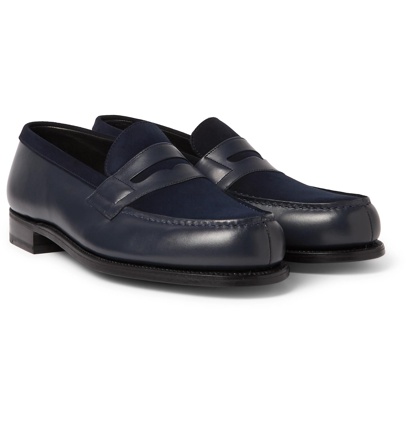 J.M. Weston Leather And Suede Penny Loafers in Midnight Blue (Blue) for ...