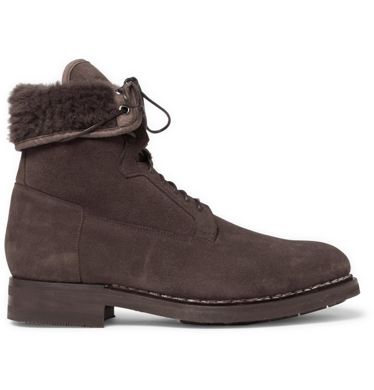 Santoni Shearling-lined Suede Boots in Brown for Men - Lyst