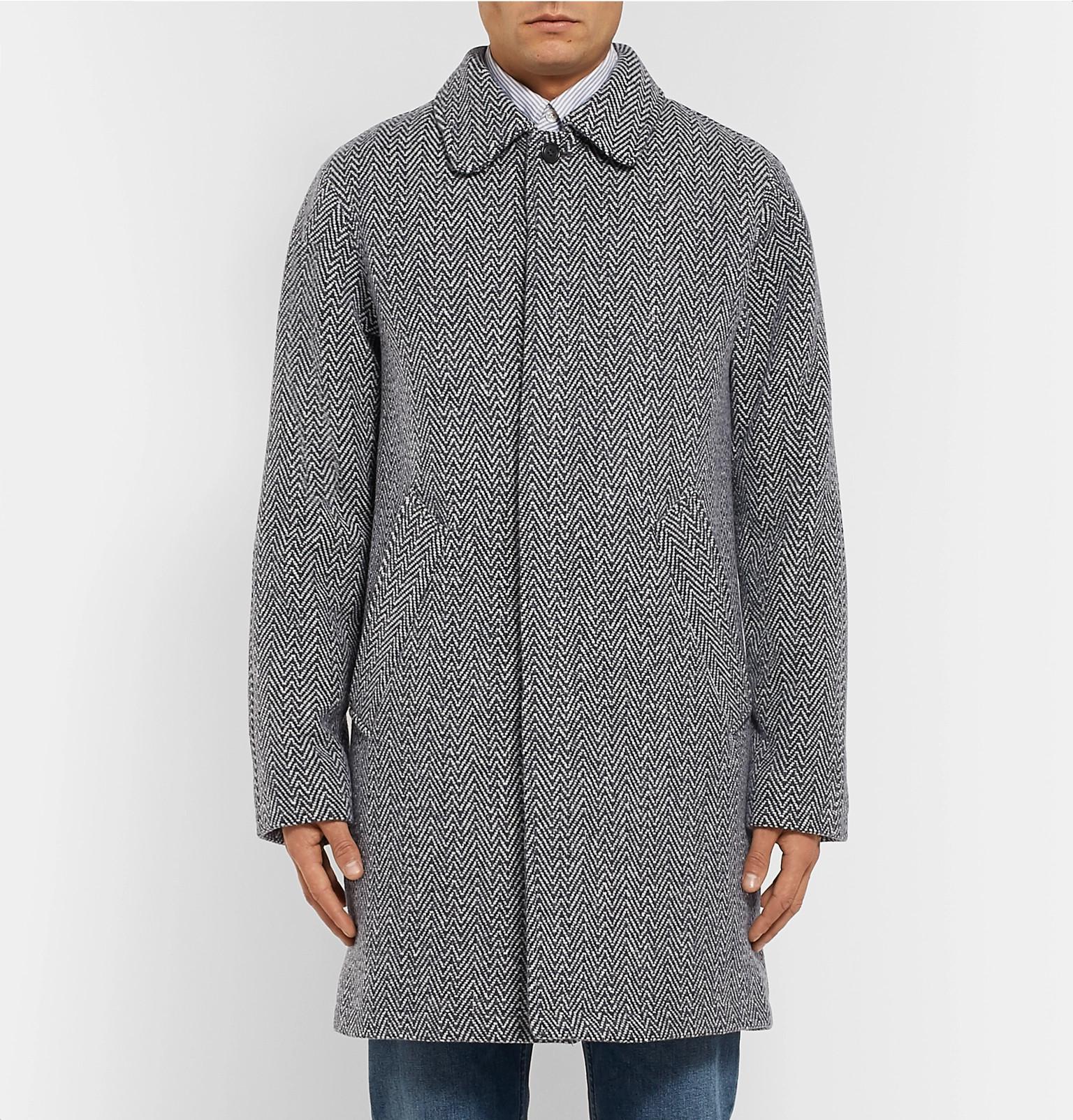 A.P.C. Ivan Herringbone Wool-blend Coat in Grey for Men - Lyst