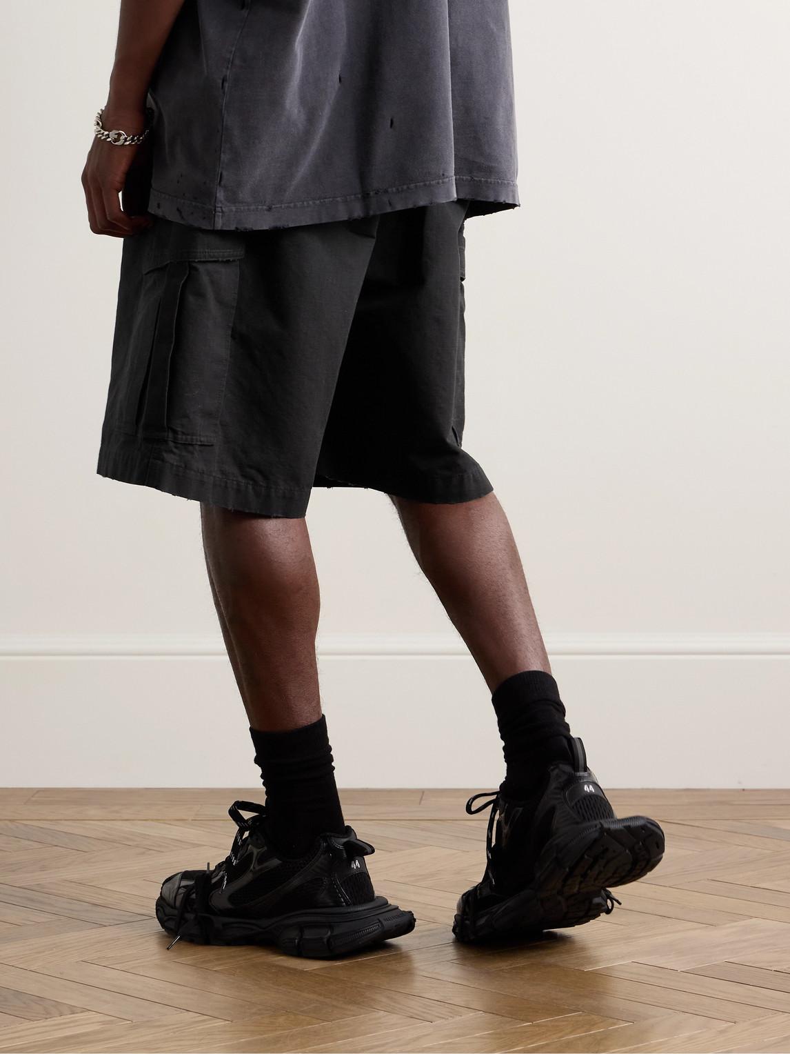 Balenciaga Wide-Leg Distressed Cotton-Ripstop Drawstring Cargo 
