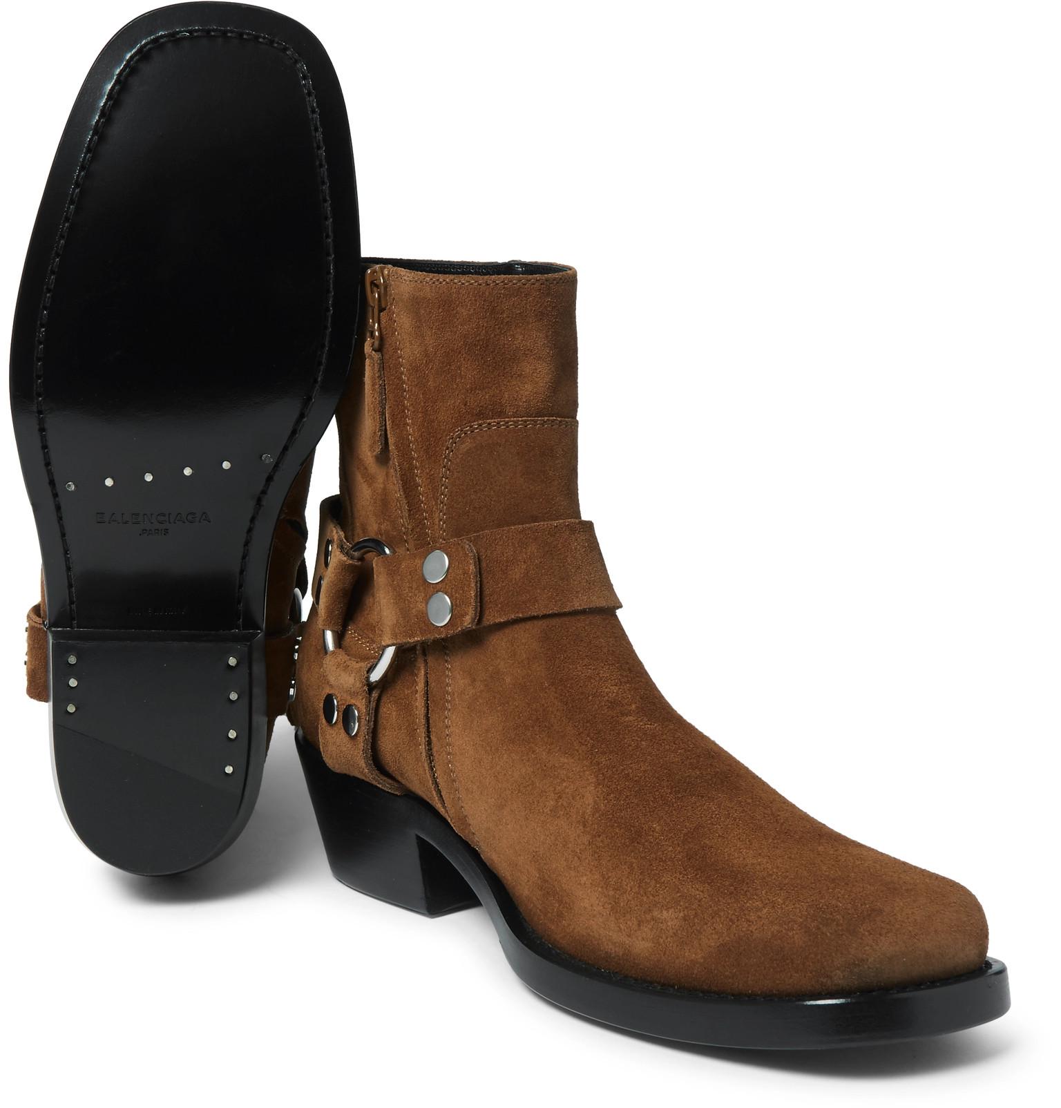 Balenciaga Suede Harness Boots in Brown for Men | Lyst