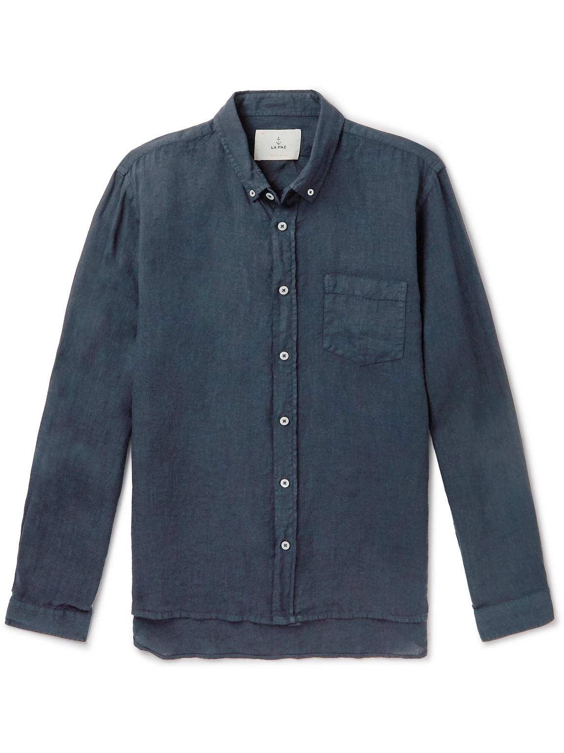 La Paz Buttondown Collar Linen Shirt in Blue for Men Lyst