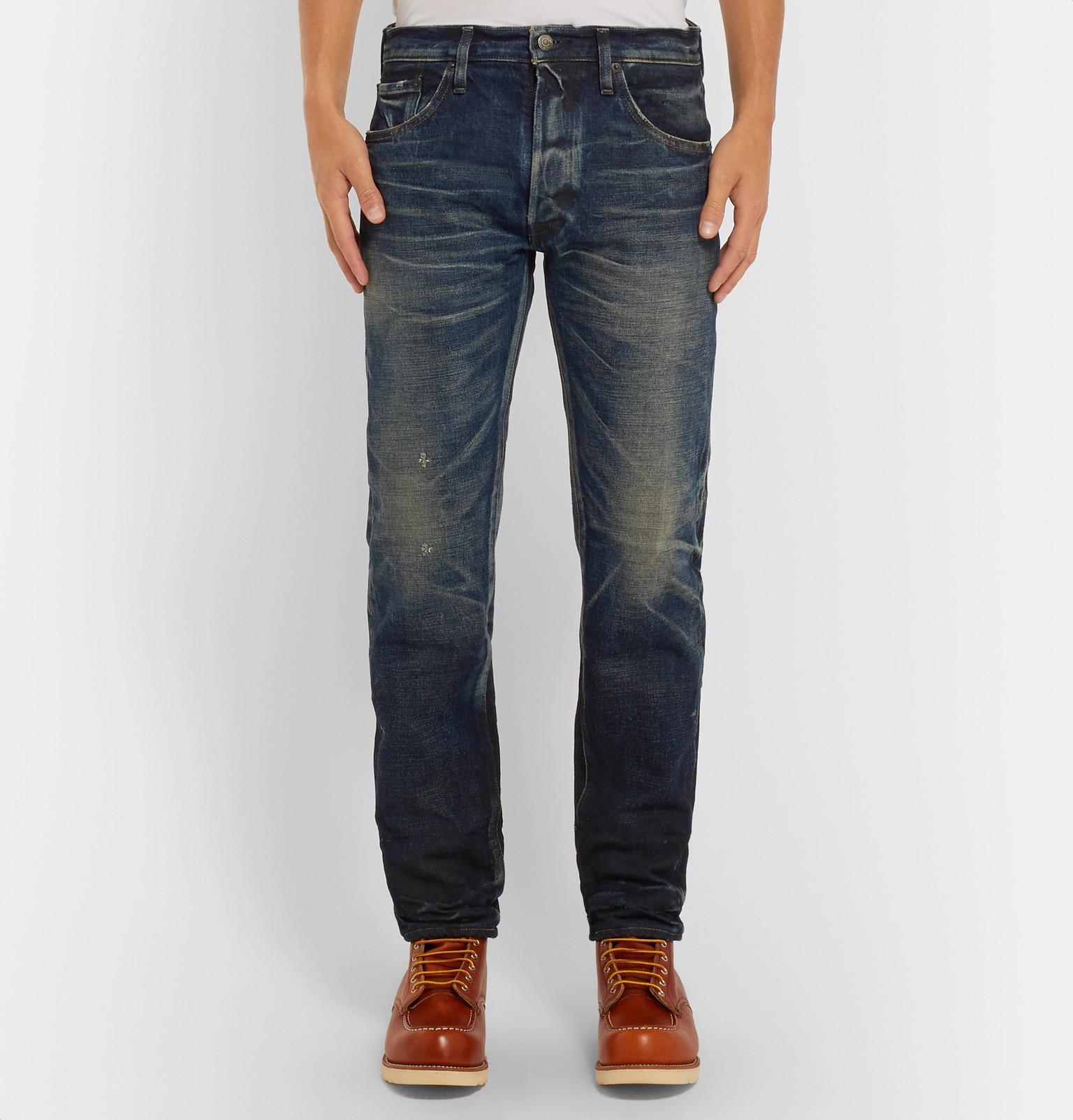 Fabric-Brand & Co. Aksel Slim-fit Distressed Selvedge Denim Jeans in Indigo  (Blue) for Men - Lyst