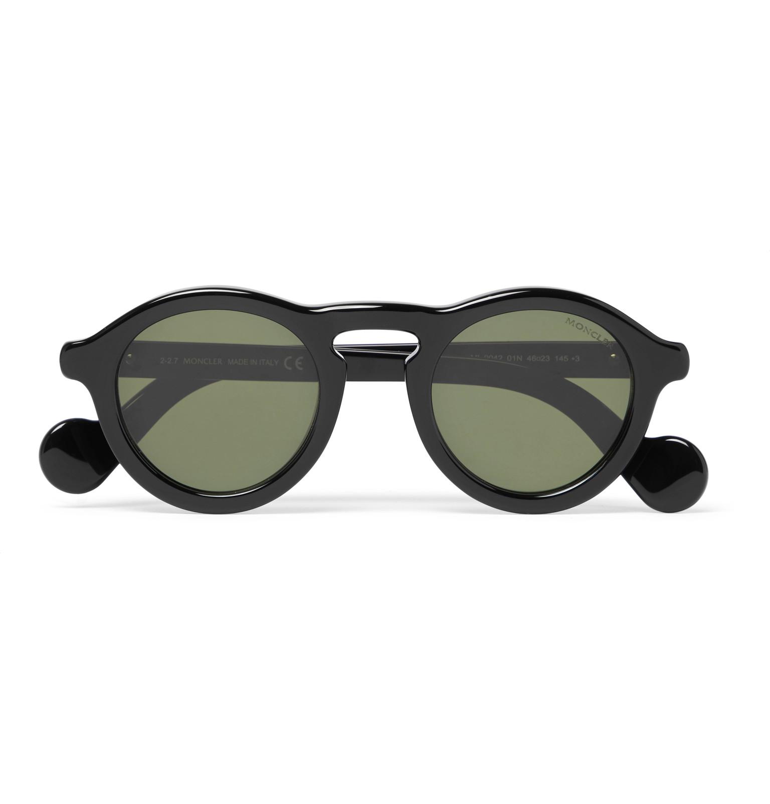 Moncler Leather Round-frame Acetate Sunglasses in Black for Men - Lyst