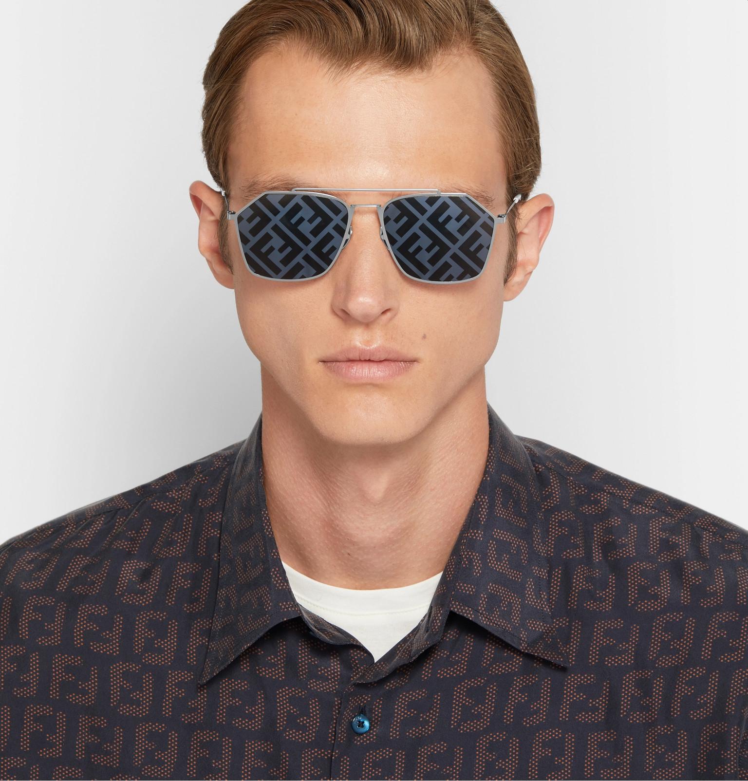 Fendi Logo-print Aviator-style Silver-tone Sunglasses in Metallic for ...