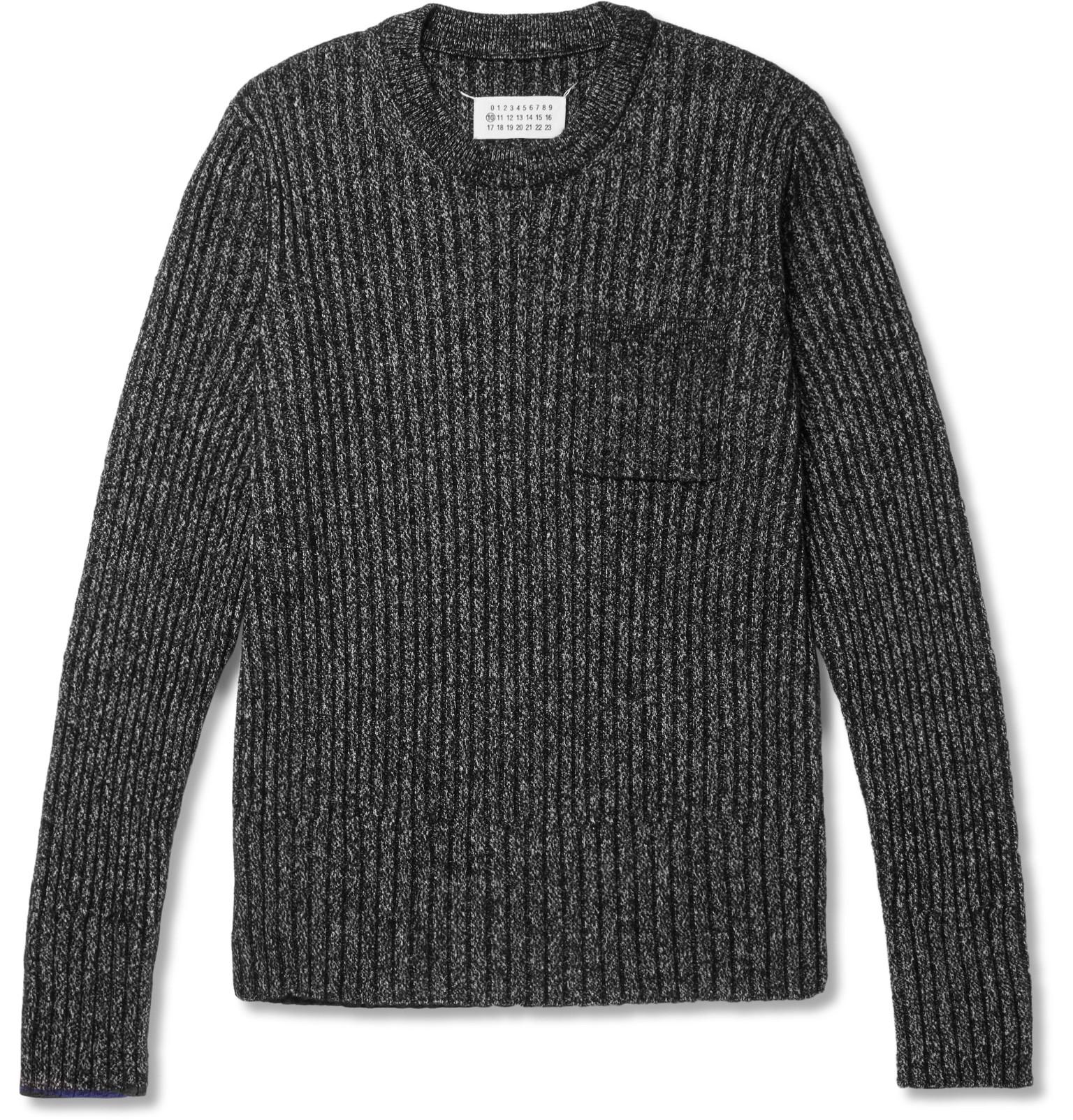 Maison Margiela Slim-fit Contrast-tipped Ribbed Wool-blend Sweater in ...
