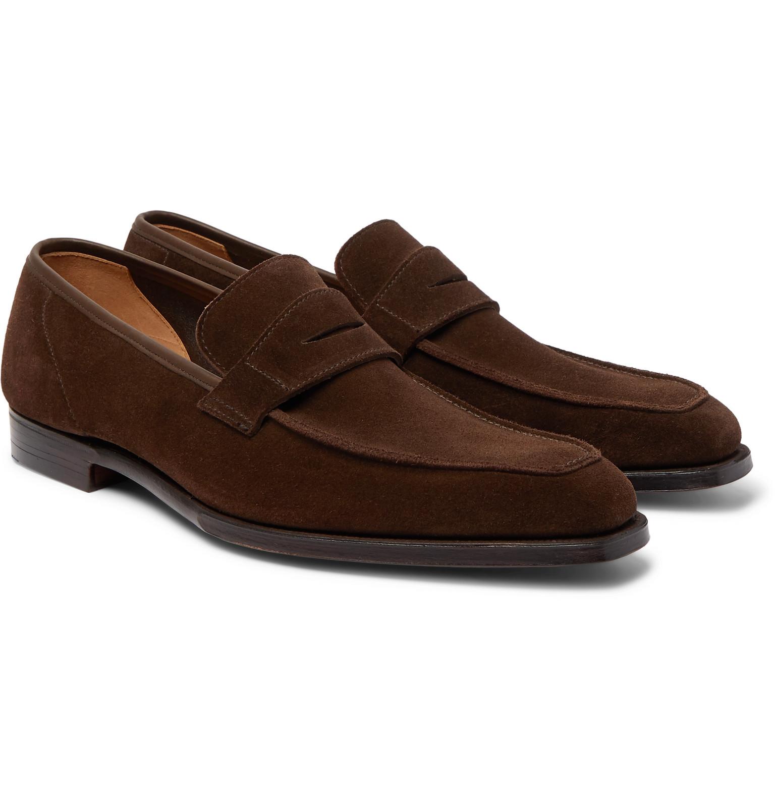 George Cleverley Leather Suede Penny Loafers in Brown for Men - Lyst
