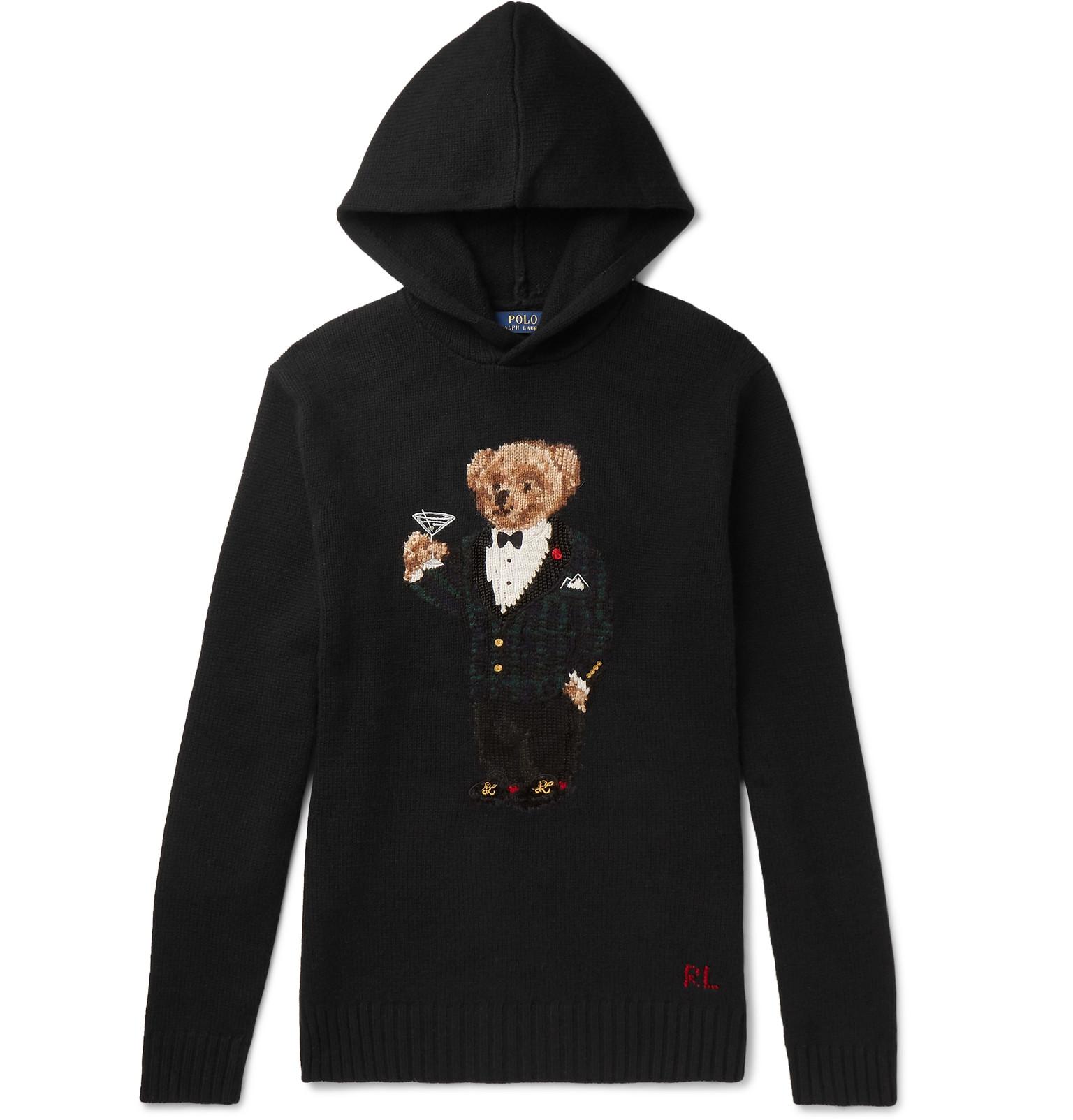 Polo Ralph Lauren Wool Martini Bear Hooded Jumper in Black for Men | Lyst