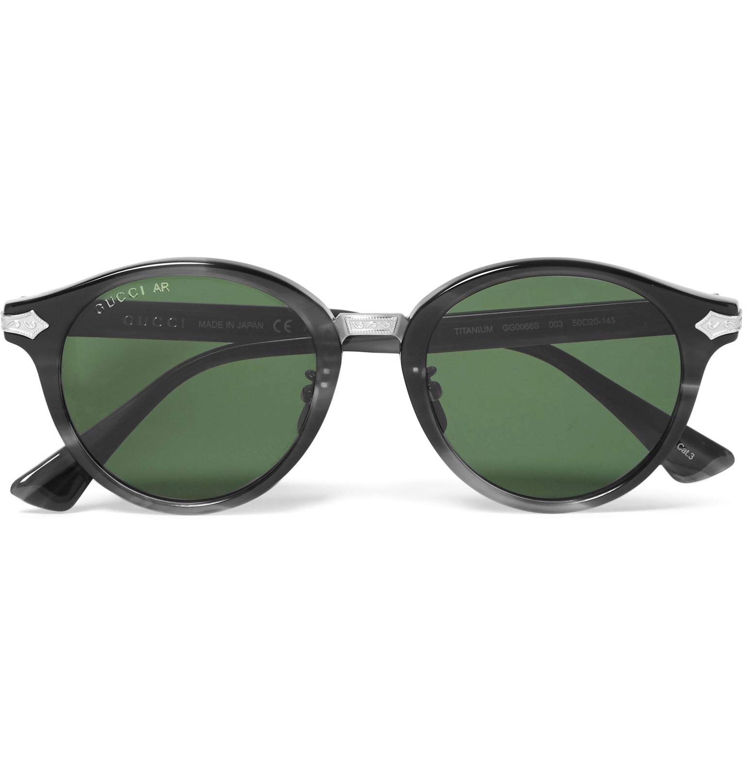 Gucci Round-frame Acetate And Titanium Sunglasses in Green for Men | Lyst